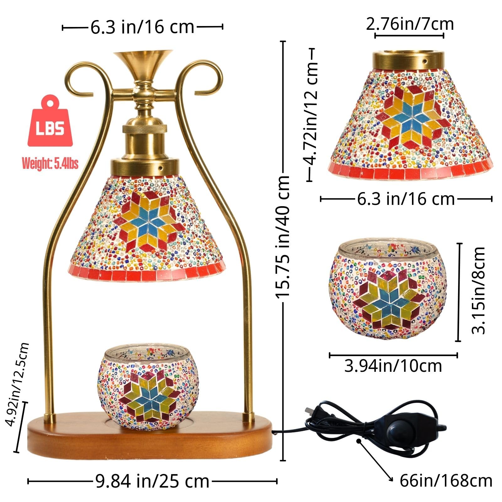Cautomart Turkish Table Lamp, Mosaic Lamp, Wax Warmer, Moroccan Mosaic Lamps, Antique Design, Adjustable Brightness，Suitable For Mood Lighting For Home Decor