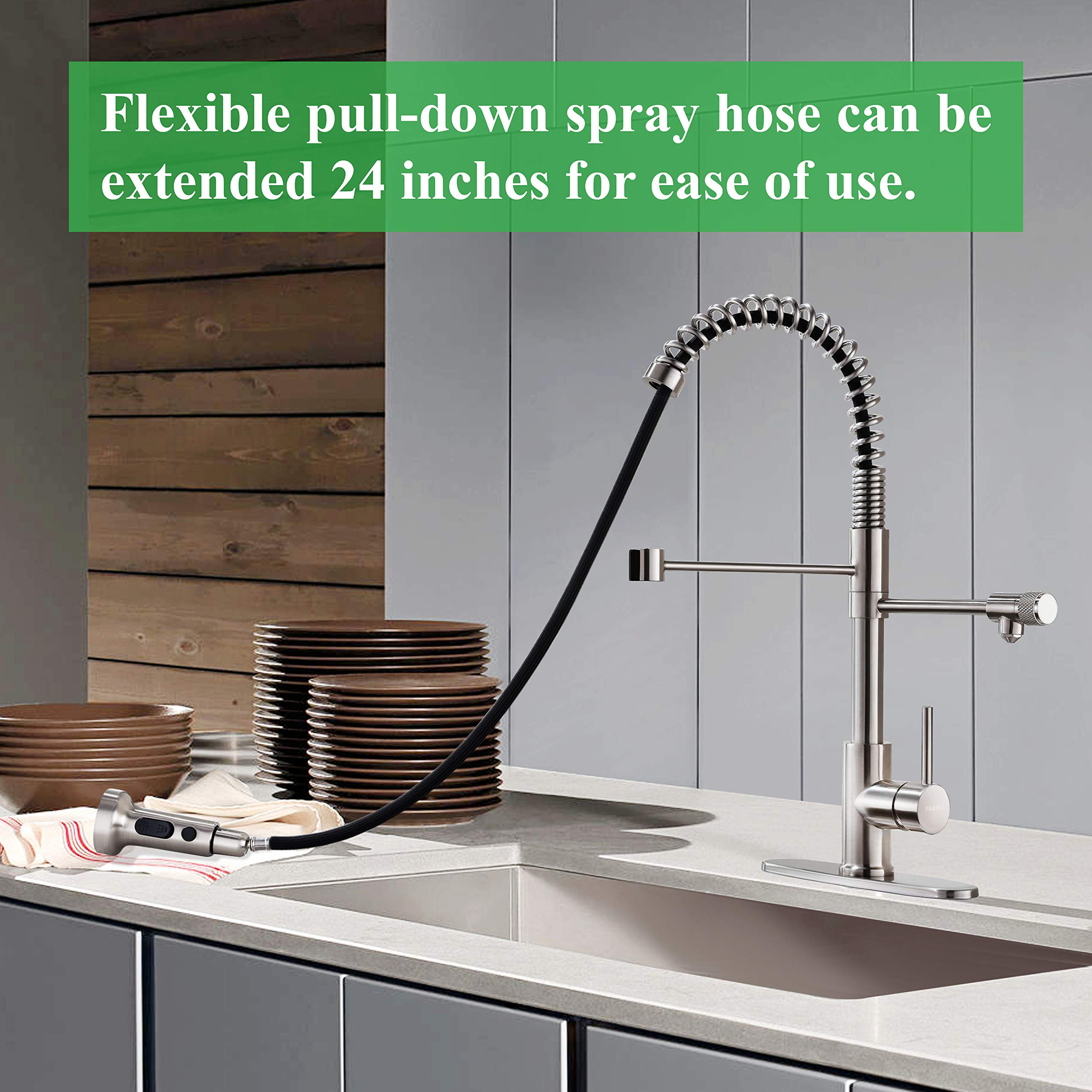Paking Kitchen Sink Faucet, Pull-Down Water Filtration Faucet, Bar Filter, Brushed Nickel, Stainless Steel, Pb1017