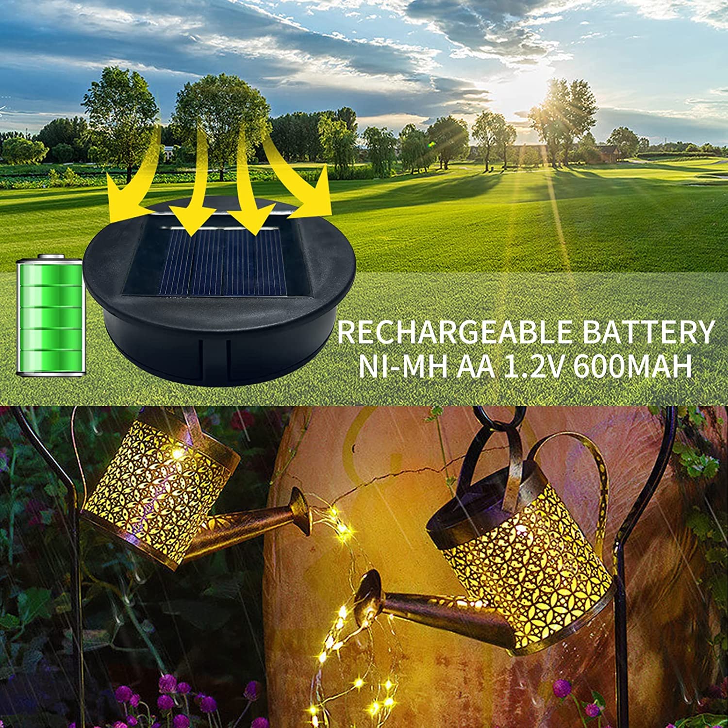 Aqeenura Solar Lights Replacement Top Parts For Outdoor Solar Watering Can Hanging Lanterns With 90 Led String Lithgs Detachable Connector (Warm White ) (1Pcs 7Cm/2.76Inch)