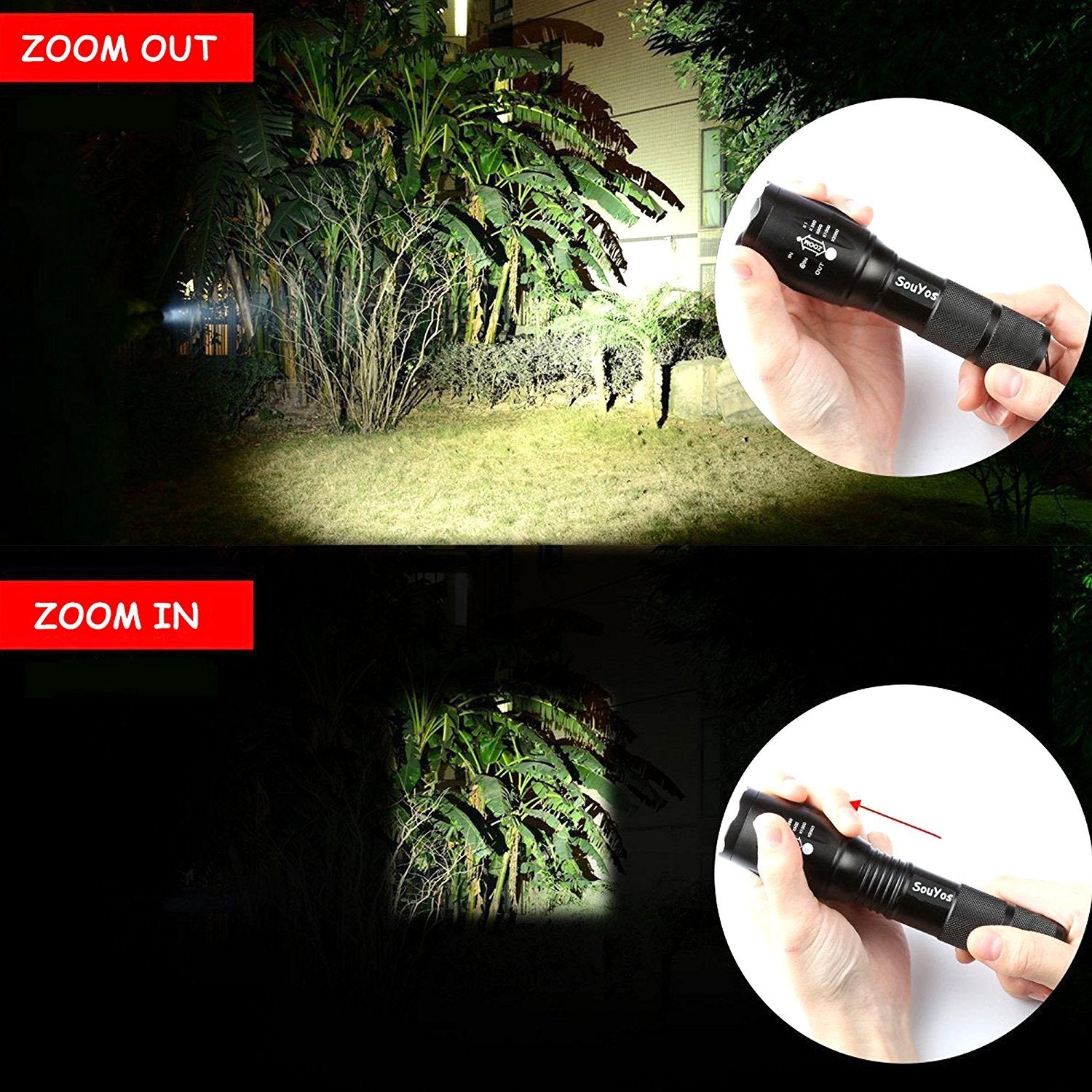 Souyos Military Grade Flashlight 2000 Lumen 5 Modes Water Resistant Led Tactical Torch Flash Light, 2 Pack