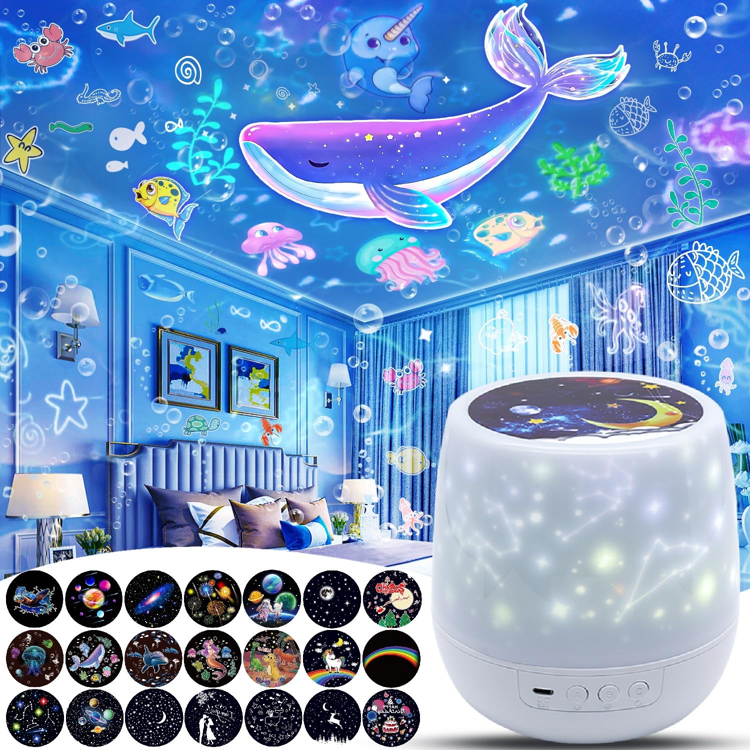 Lytrdit 21 Sets Of Films, Kids Night Light Projector, Star Galaxy Projector With 360 Rotating For Kids Baby Girls, Birthday, Christmas, Nursery, Room Decor