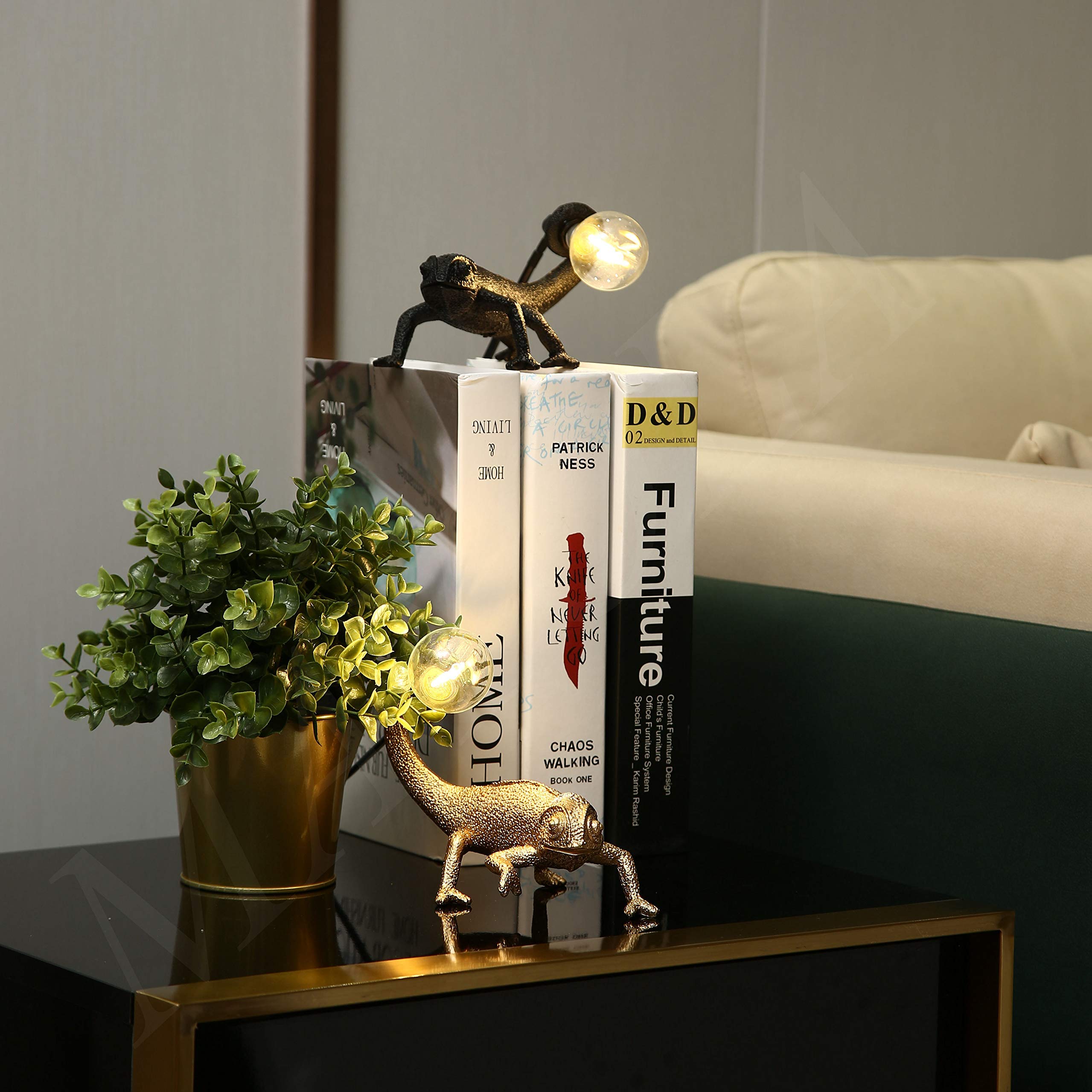 Mayola Modern Chameleon Table Lamp,Desk Lamp,Night Light,Wall Lamp, Resin Chameleon Lighting Fixture For Living Room, Bedroom, Office,Kids(Table Lamp, A-Gold)