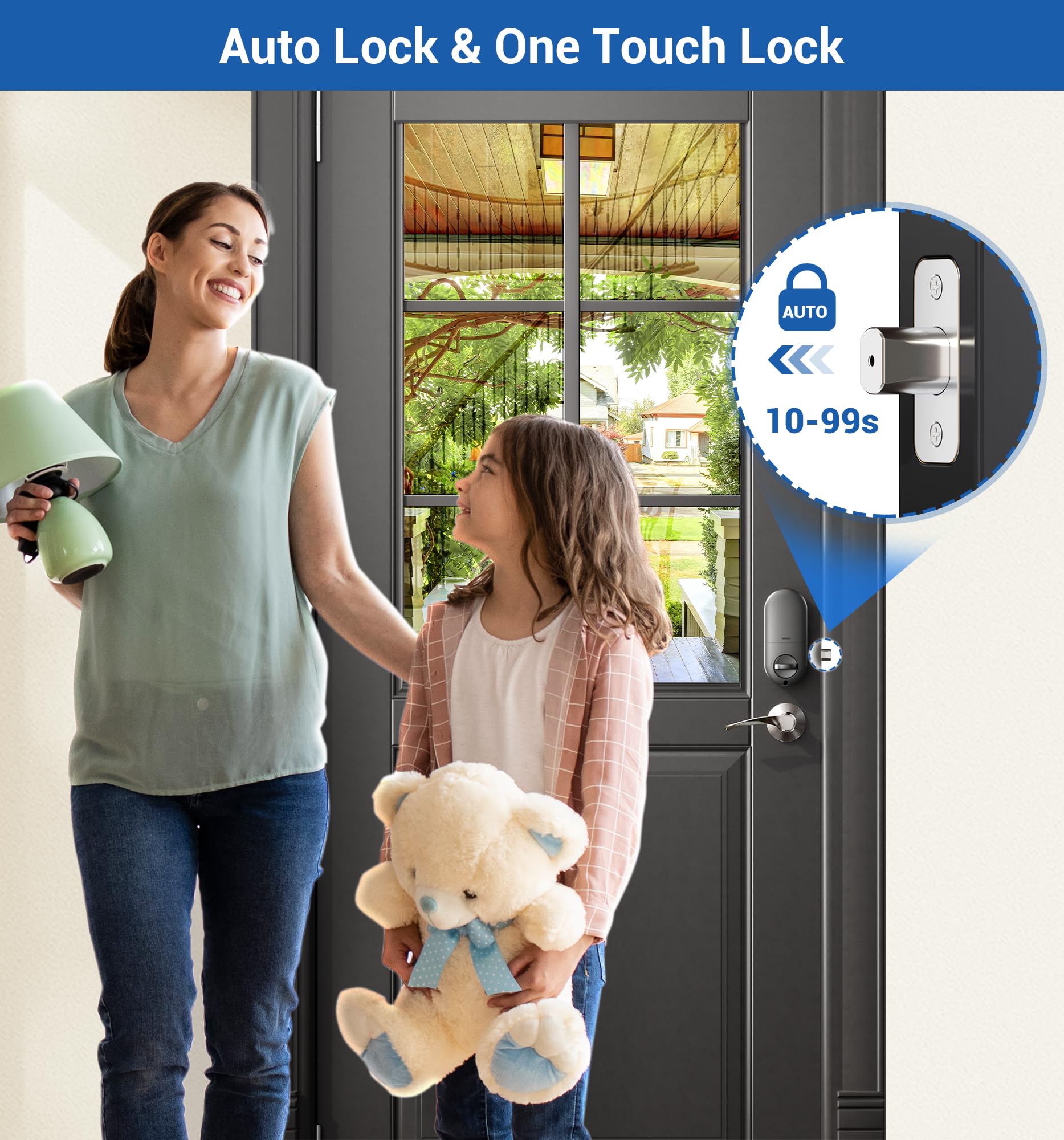 Veise Fingerprint Door Lock With 2 Lever Handles, Keyless Entry Keypad Electronic Deadbolt, Front Door Lock Set, Easy Installation, Satin Nickel