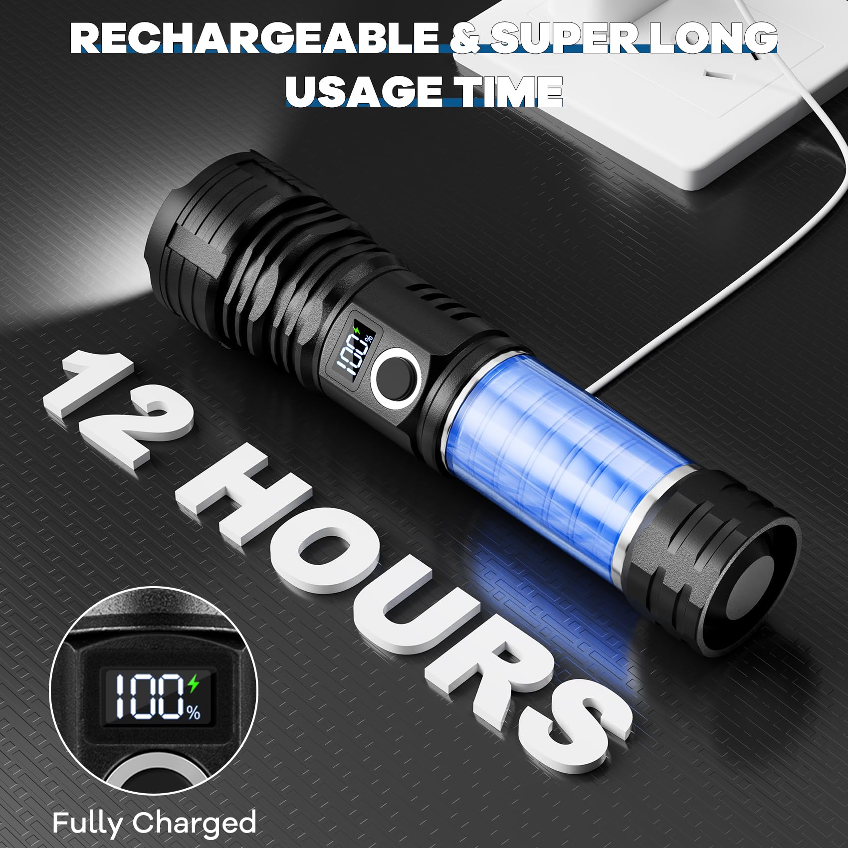 Kmivo Rechargeable Led Flashlights High Lumens, 990000 Lumens Super Bright Flashlights With 5 Modes, Waterproof Powerful Flash Light Multifunctional Flashlights For Home Emergencies Camping(2 Pack)