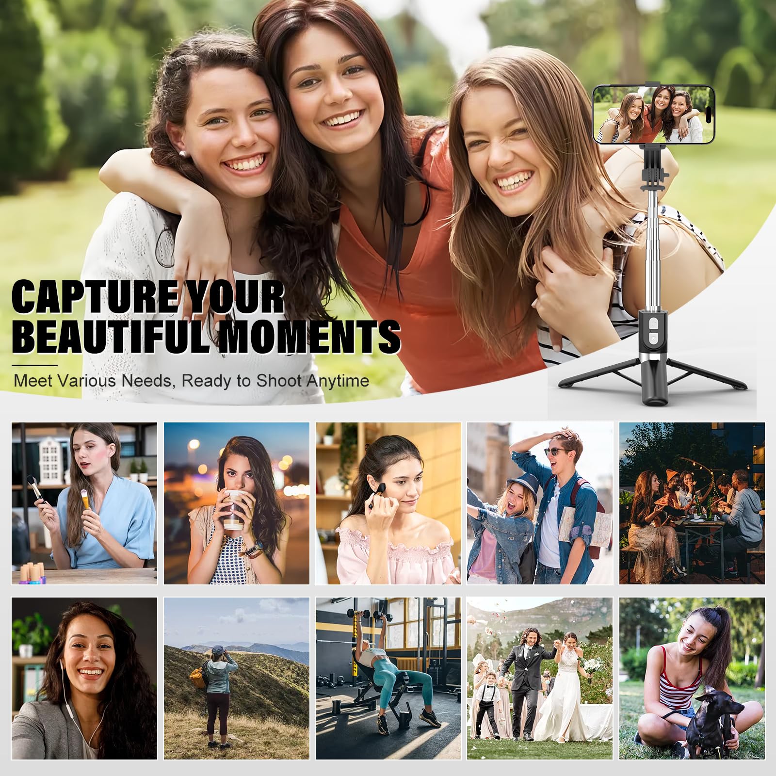Noox Portable Selfie Stick With Remote, Extendable Cell Phone Tripod For Iphone 15/14/13/12/11/X/8/7, Galaxy S23/S22/S21/S20/Note/Z Flip, Pixel, Oneplus, Travel Phone Mount Holder Filming Video Recording