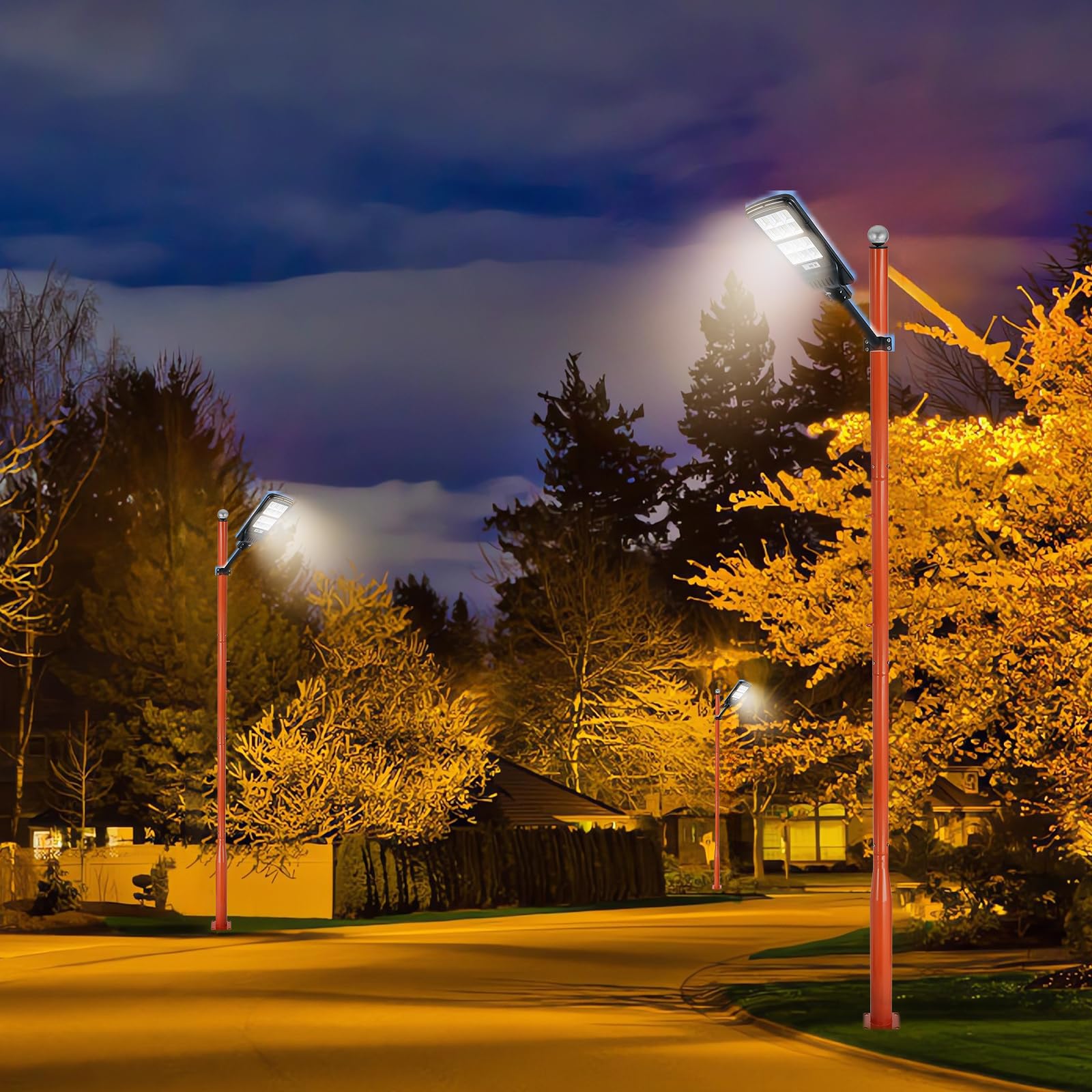 Beamnova 13Ft Street Light Pole Shade Sail Pole Street Lamp Post For Outdoor Lights Solar Street Light String Lights Accessory For Backyard, Street, Patio, Park, Galvanized Steel Metal Pole, Orange