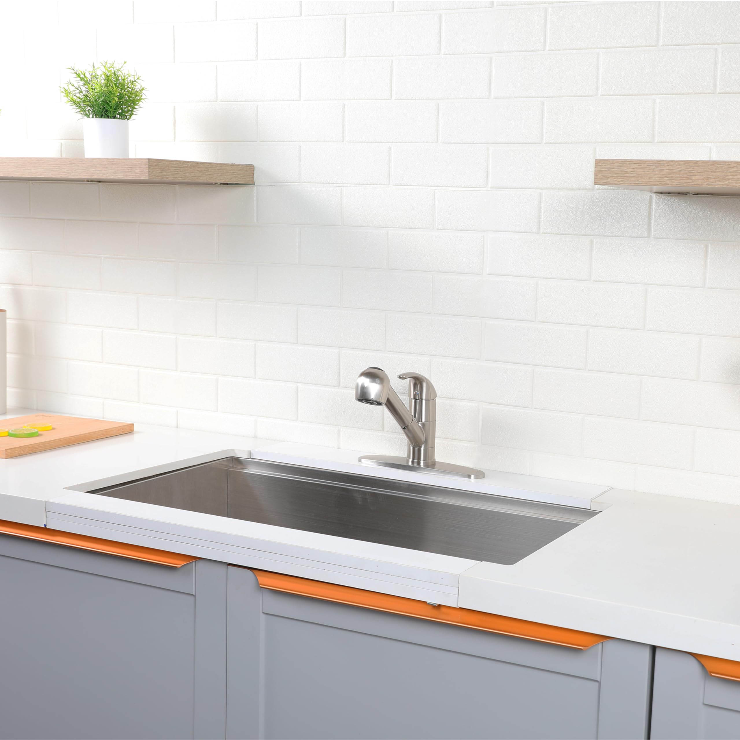 Comllen Commercial Pull Out Kitchen Faucet Brushed Nickel, Stainless Steel Single Handle Small Kitchen Sink Faucet, Single Hole Low Kitchen Faucets With Sprayer, Deck Plate