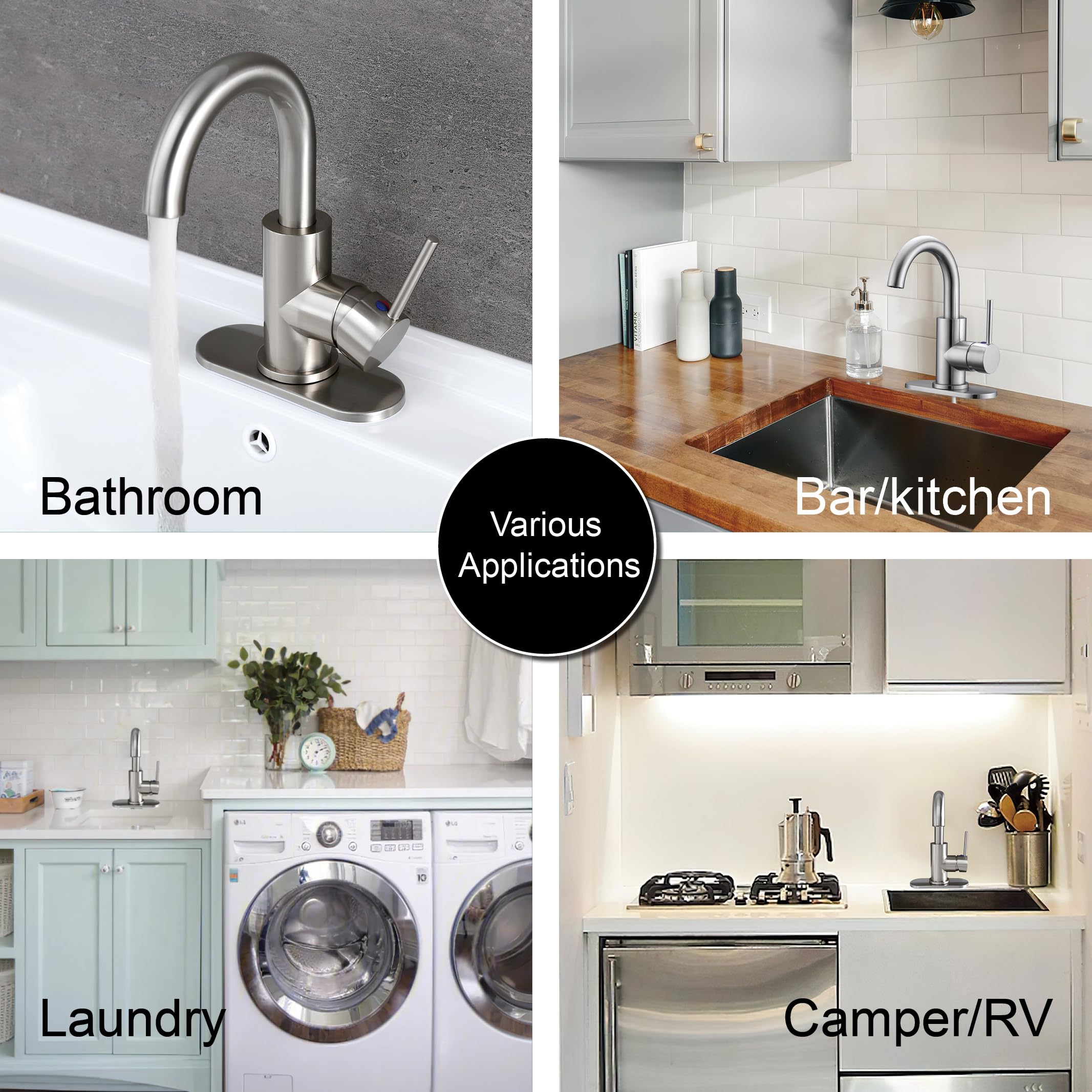 Rkf Bar Sink Faucet Brushed Nickel Single Hole Bathroom Utility For Kitchen Small Rv Campers 360 Degree Mixer Wet Faucets Handle Prep With Deck Plate &Hose Rkf01002-Gbn