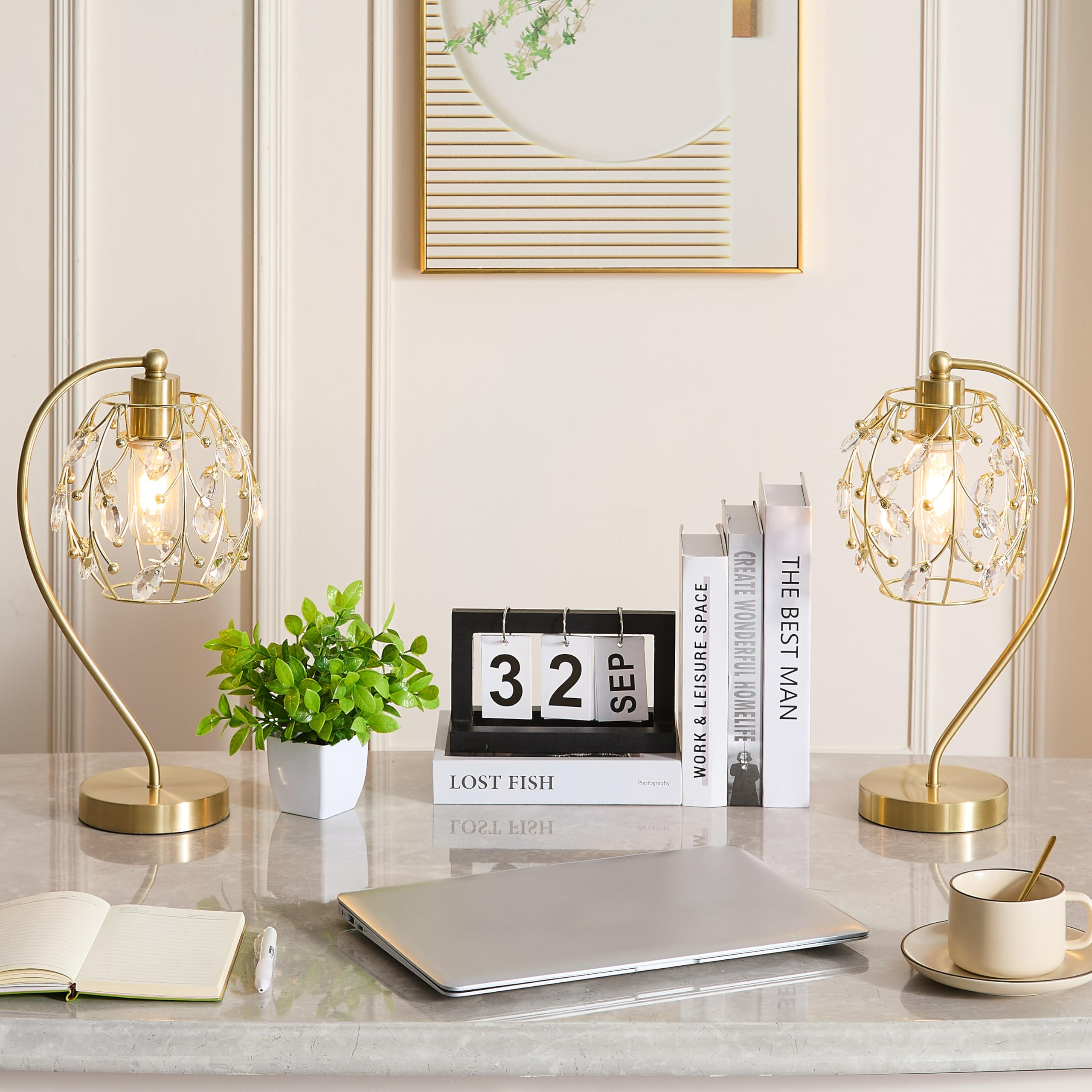 Dggdome Crystal Table Lamps For Living Room, Gold Crystal Bedside Lamp, Modern Nightstand Lamps For Bedroom Home Office, Elegant Decorative Gold Desk Lamps For Girls Room, Single