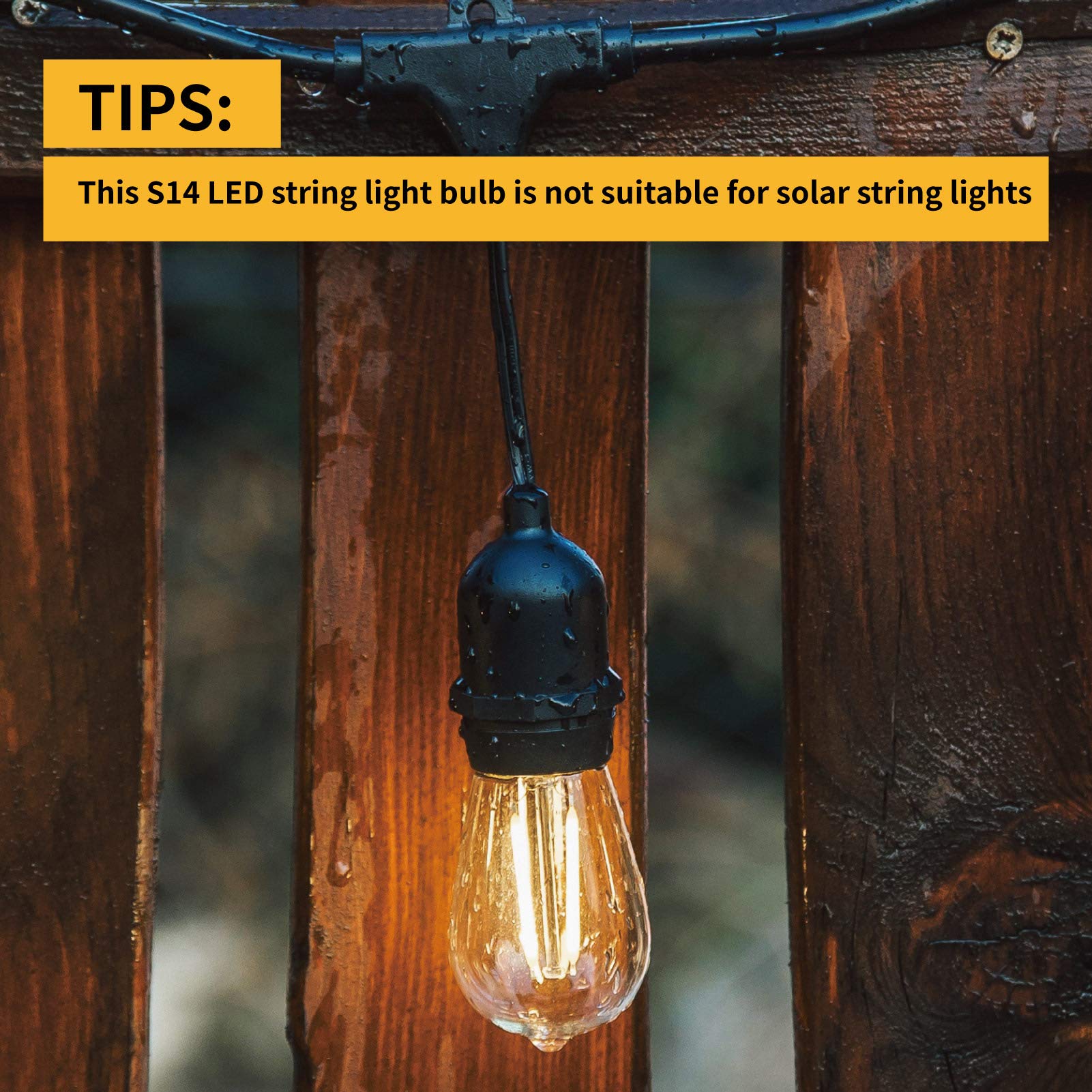 Ecovania  Ip65 Waterproof Outdoor String Light Bulbs, 2W Led S14 Replacement Shatterproof Plastic Edison Light Bulbs, 130V E26 Medium Base, 2200K Warm White, 11 Watt Equivalent, Clear, 15 Pack