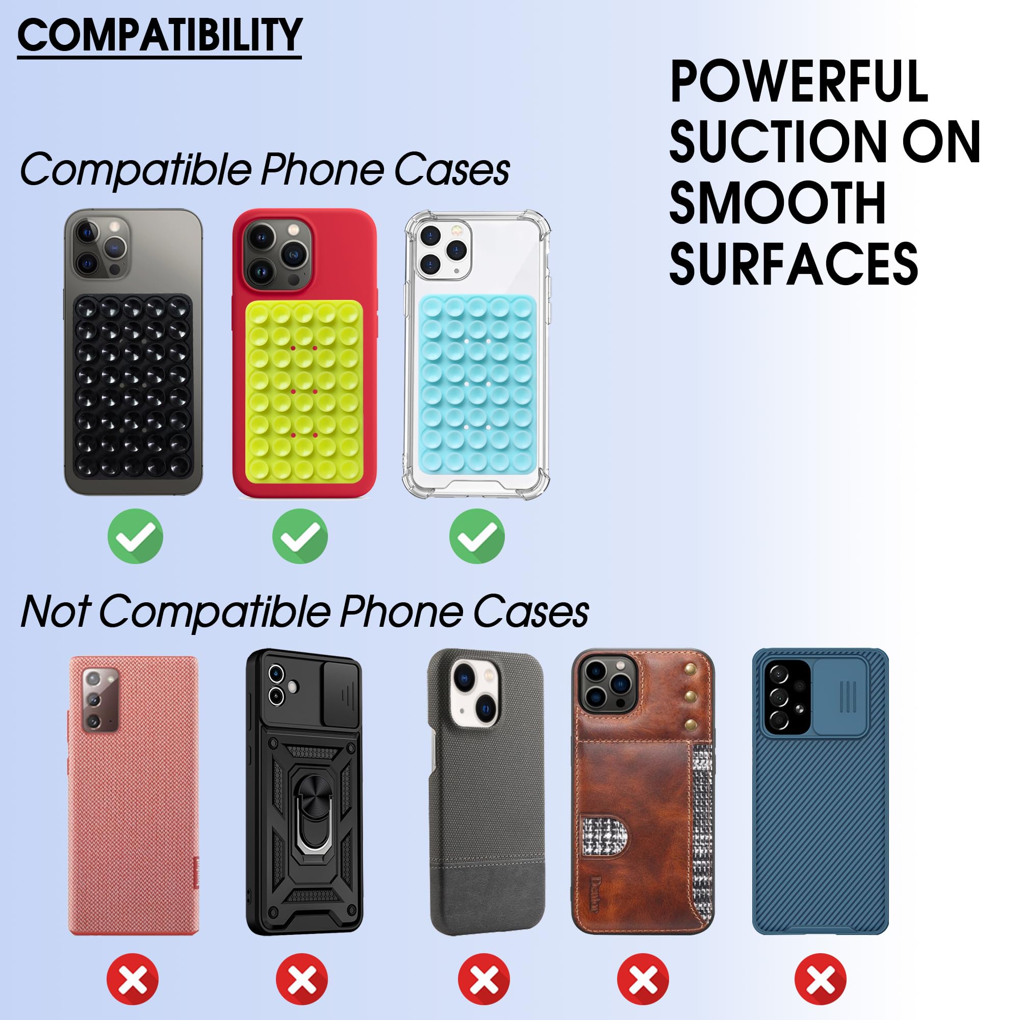 Caturnal Double Sided Silicone Suction Cup Phone Mount Case For Selfies And Videos - Attach To Glass, Mirrors, Kitchen, Bathroom Sticky Grip For Iphone And Android - 3.97 X 2.5 Inches, Black