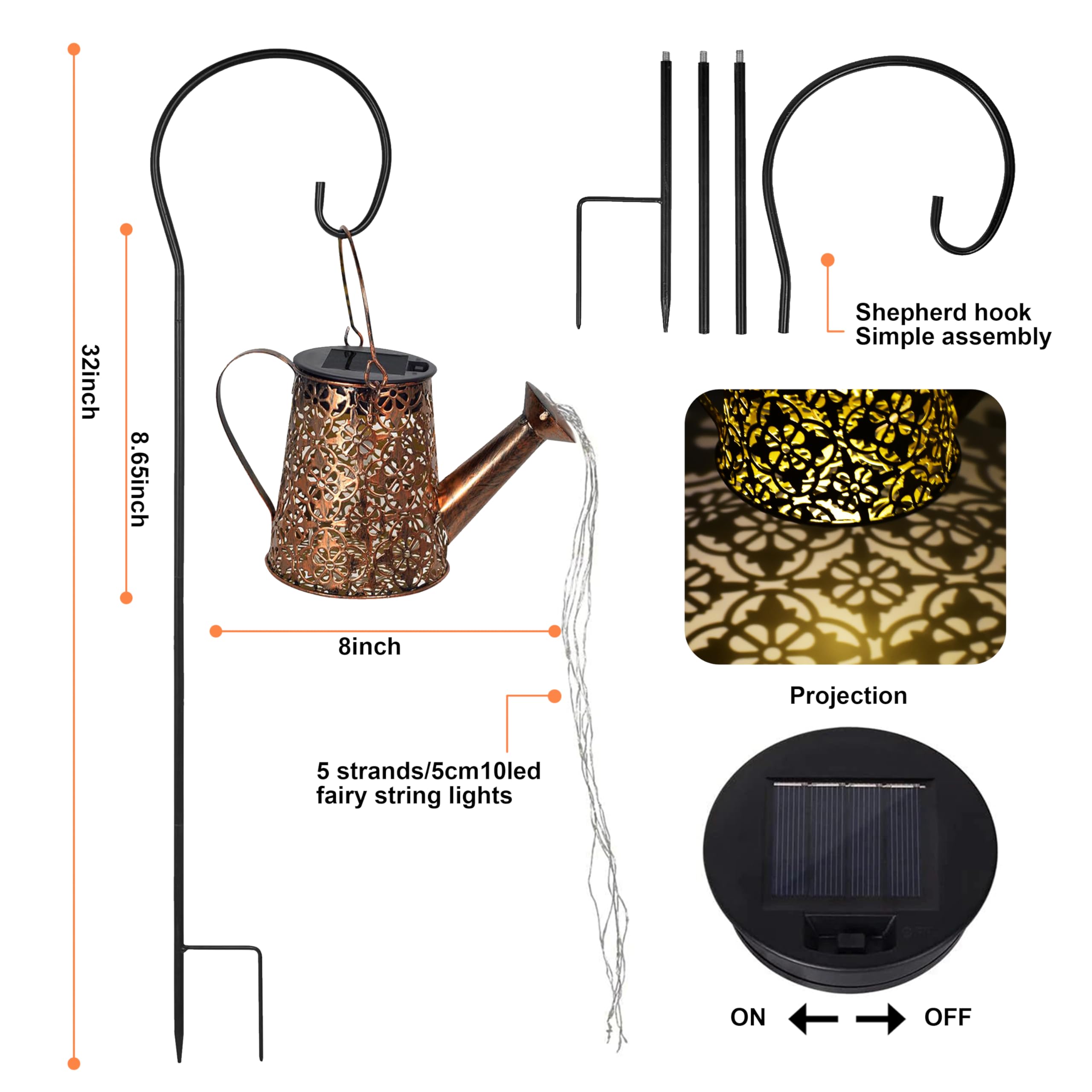 Awendietou Solar Garden Watering Can Lights,Solar Waterfall Light With Cascading Lights,Garden Decor For Outside,Solar Outdoor Light Hanging Lantern Yard Decor,Gardening  For Mom Grandma Women Birthday