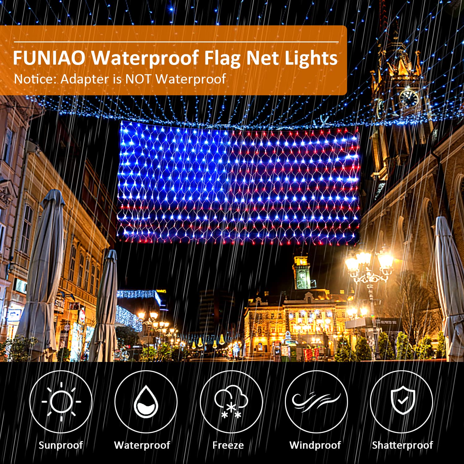 Funiao 2-In-1 Solar Powered American Flag Lights, 420 Led Flag Net Lights, Waterproof Patriotic Ornament For Memorial Day, 4Th Of July, Presidential Election, Christmas