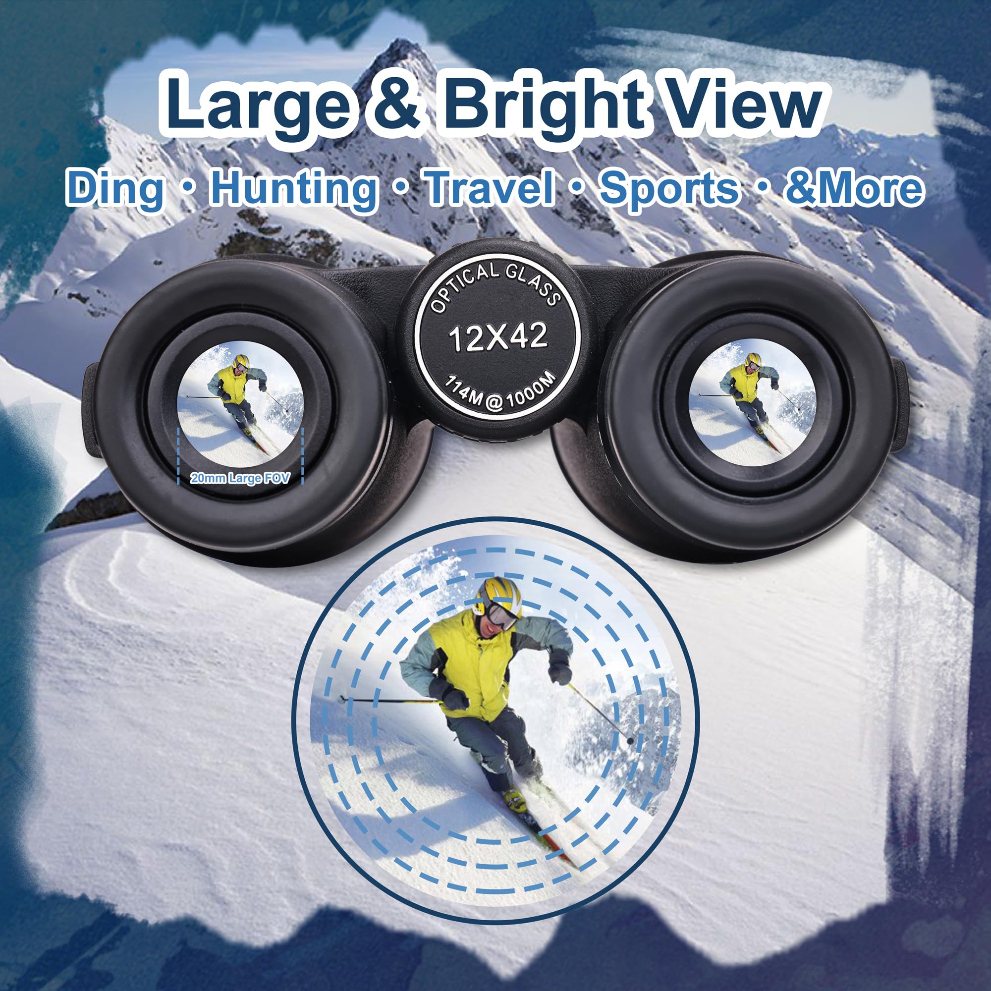 Elevon 12X42 High Definition Binoculars, Binoculars With Large Field Of Vision And High Definition, With Phone Adapter, Tripod Adapter And Storage Bag, Suitable For Outdoor Travel And Adventure