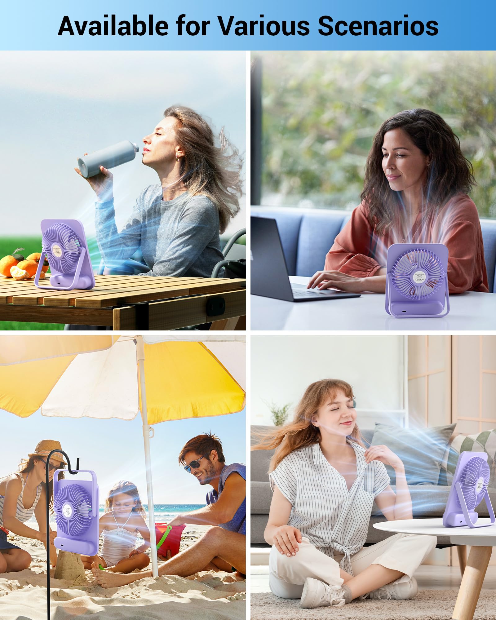 Small Desk Fan Personal Fans: 2000Mah 10 Hours Battery Office Quiet Mini Desktop Fan Portable