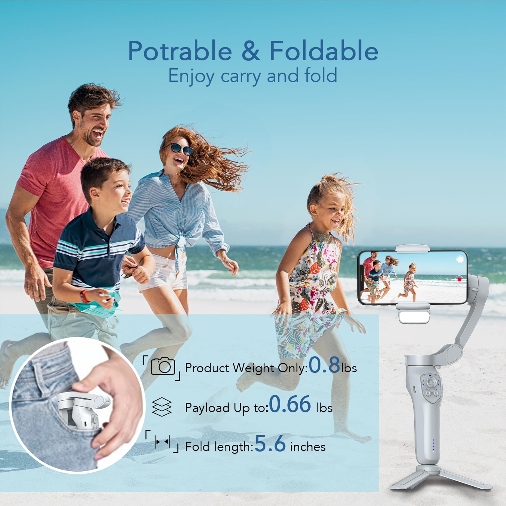 Jcrobot Isleeky L7C Plus 3-Axis Phone Gimbal Stabilizer With Adjustable Fill Light For Smartphone Video Recording, Android & Iphone, Tiktok Youtube Vlogging Kit