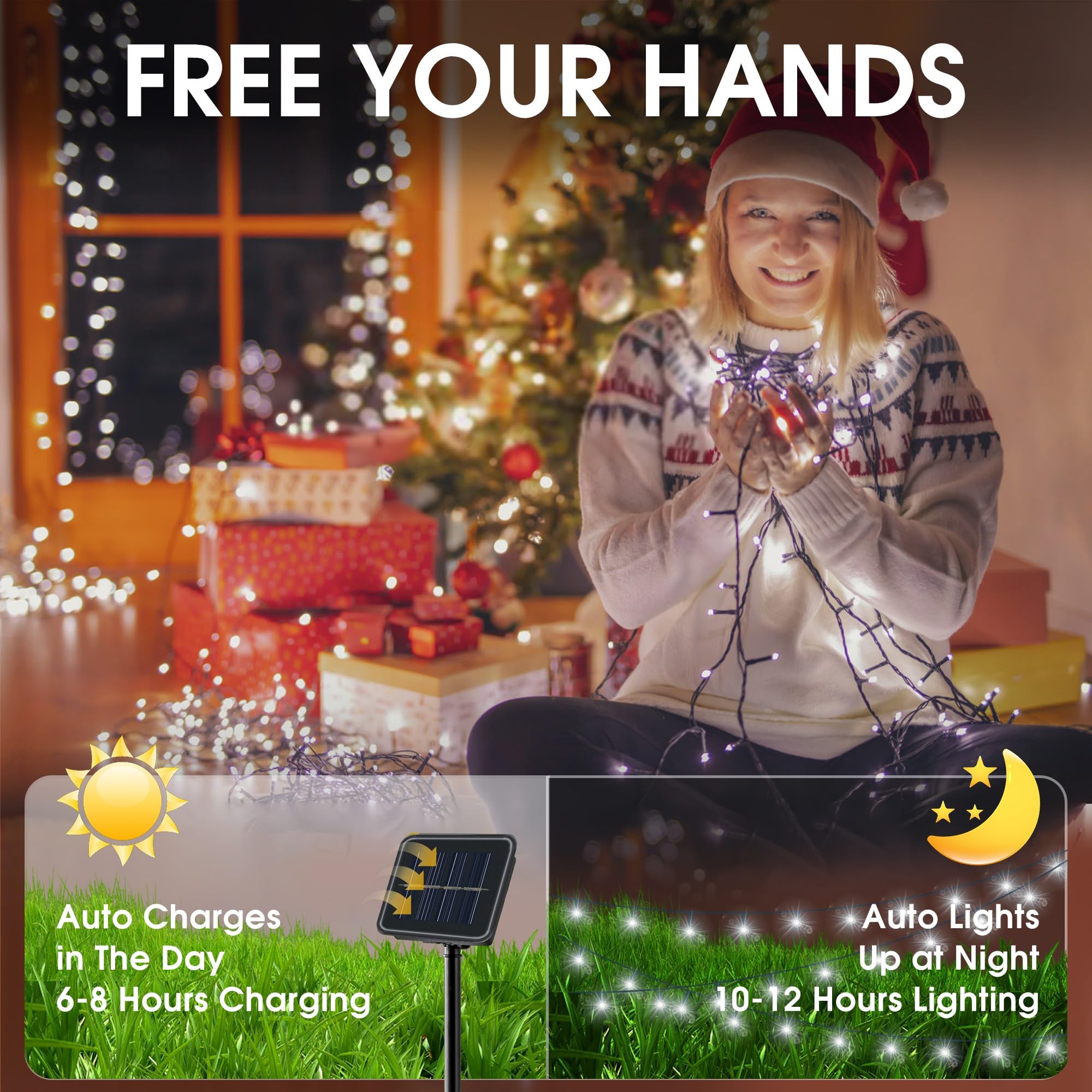 Vimorg Solar String Lights Outdoor, 2 Pack 79Ft 200 Led Waterproof Solar Christmas Lights With 8 Lighting Modes For Tree Yard Garden Party Xmas Decorations