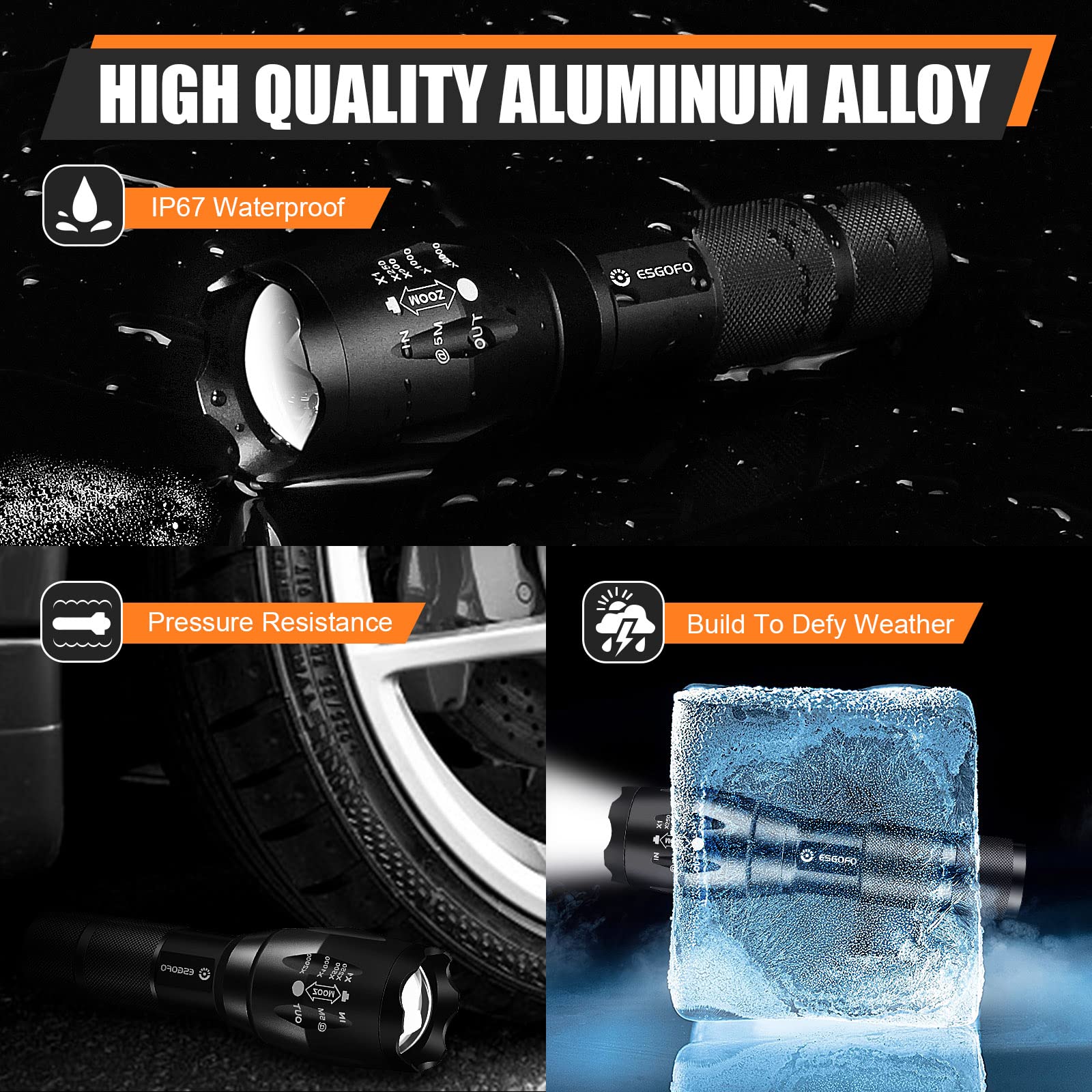 Esgofo Led Flashlights 2 Pack Bright Powerful Edc Handheld Flash Lights, High Lumens Pocket Linterna, 5 Modes, Waterproof, For  Survival Emergency Camping