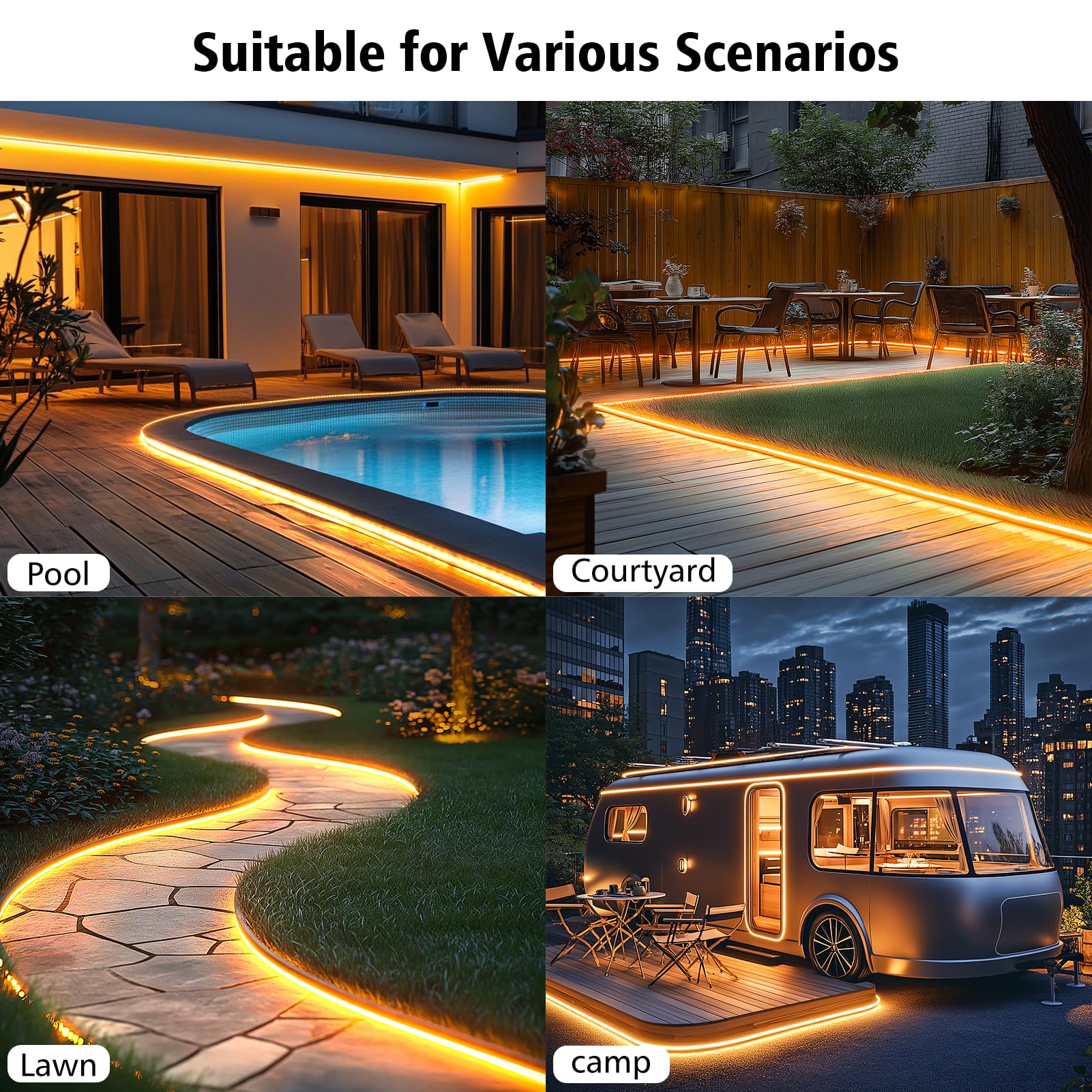 Cciland Solar Strip Lights Outdoor, 33Ft 640 Led Waterproof Strip Lights With Remote Timer Dimmable Outside Strip Light For Garden Yard Party Decor (Warm White)