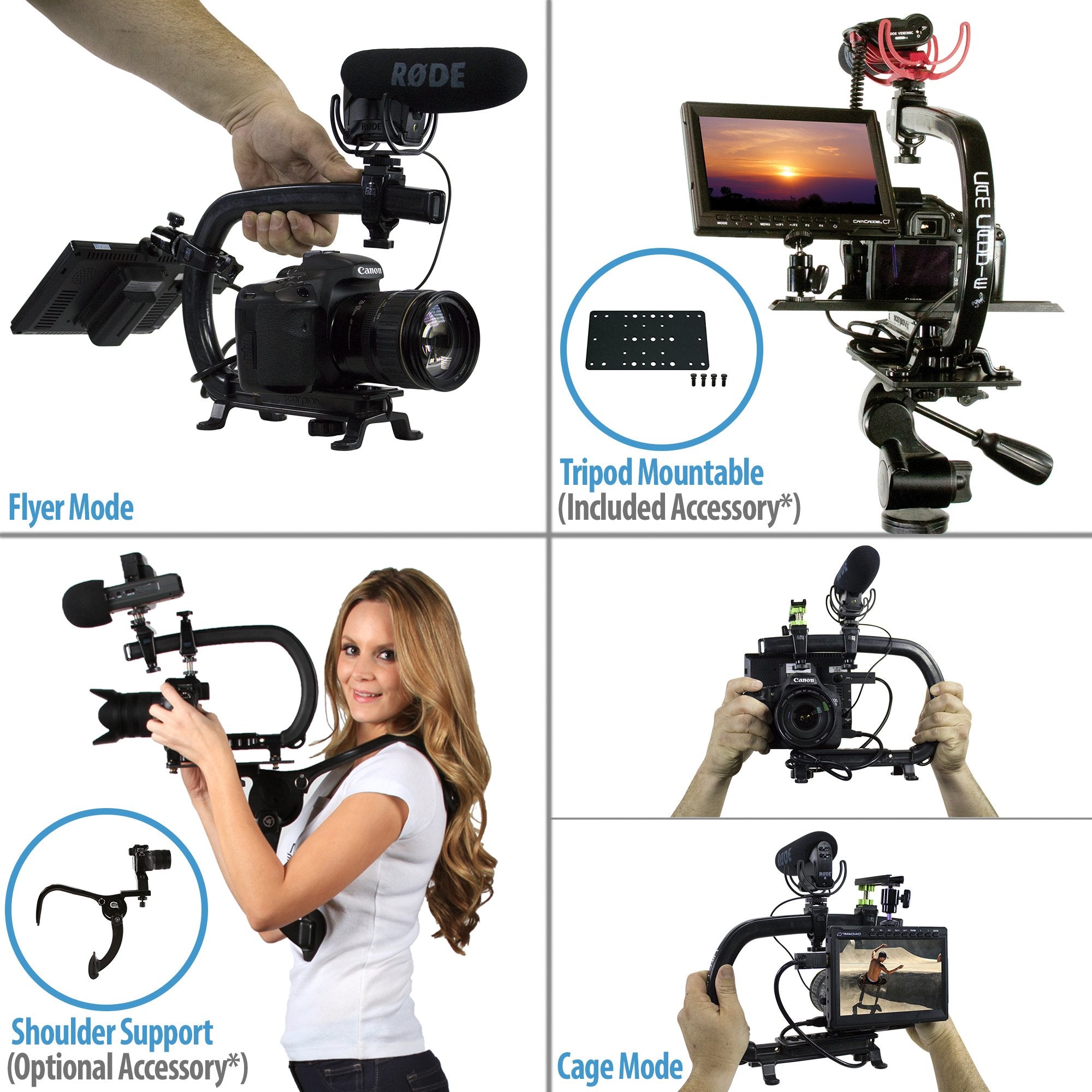 Cam Caddie Scorpion Ex Video Camera Stabilizing Handle Kit With Included Smartphone And Gopro Compatible Mounts - Professional Bundle - Black