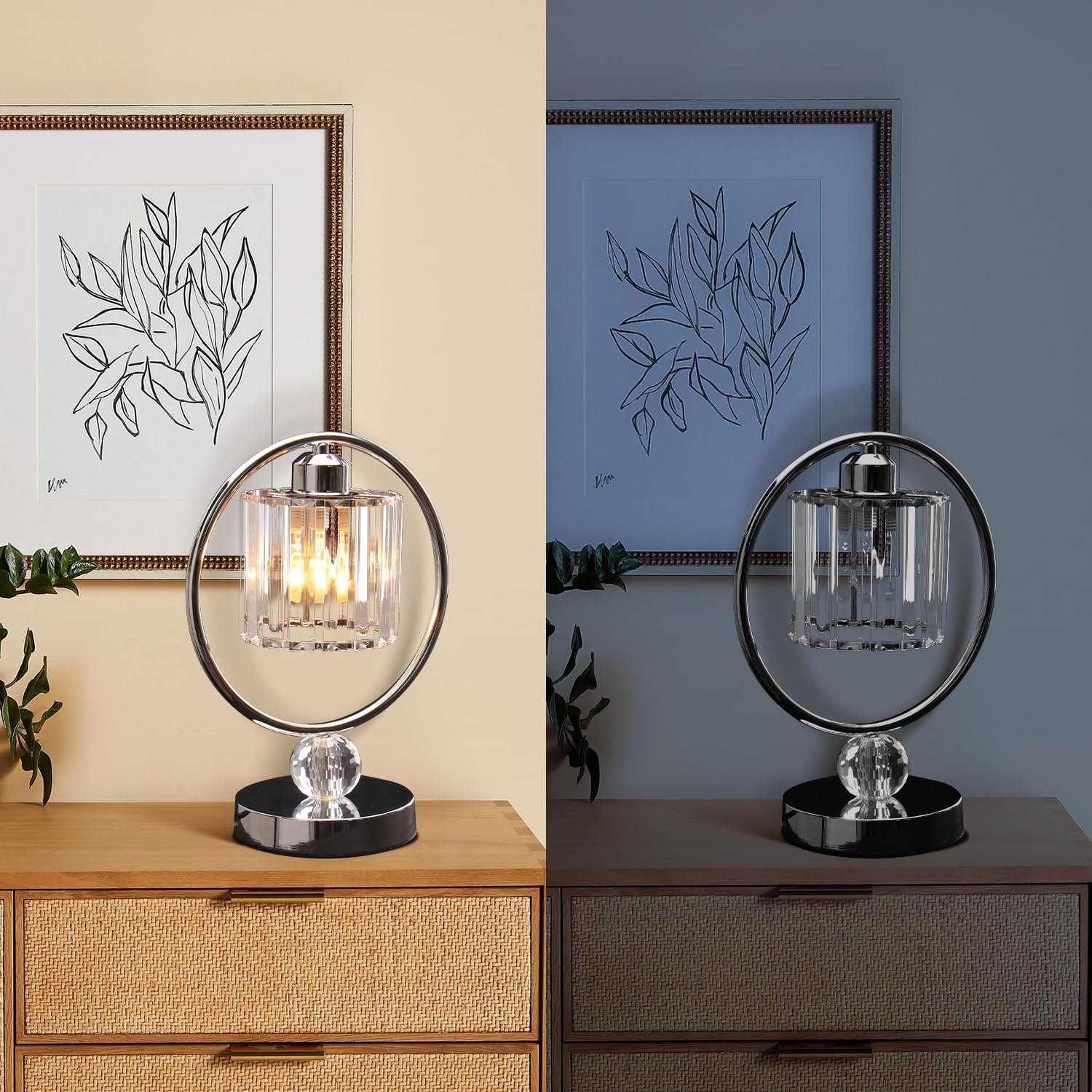 Finktonglan Crystal Lamps Table Lamp For Night Stand Modern Table Lamp Metal Bedside Small Bedroom Lamps For Bedroom Nightstand Living Room Home Office(E26 Chrome)