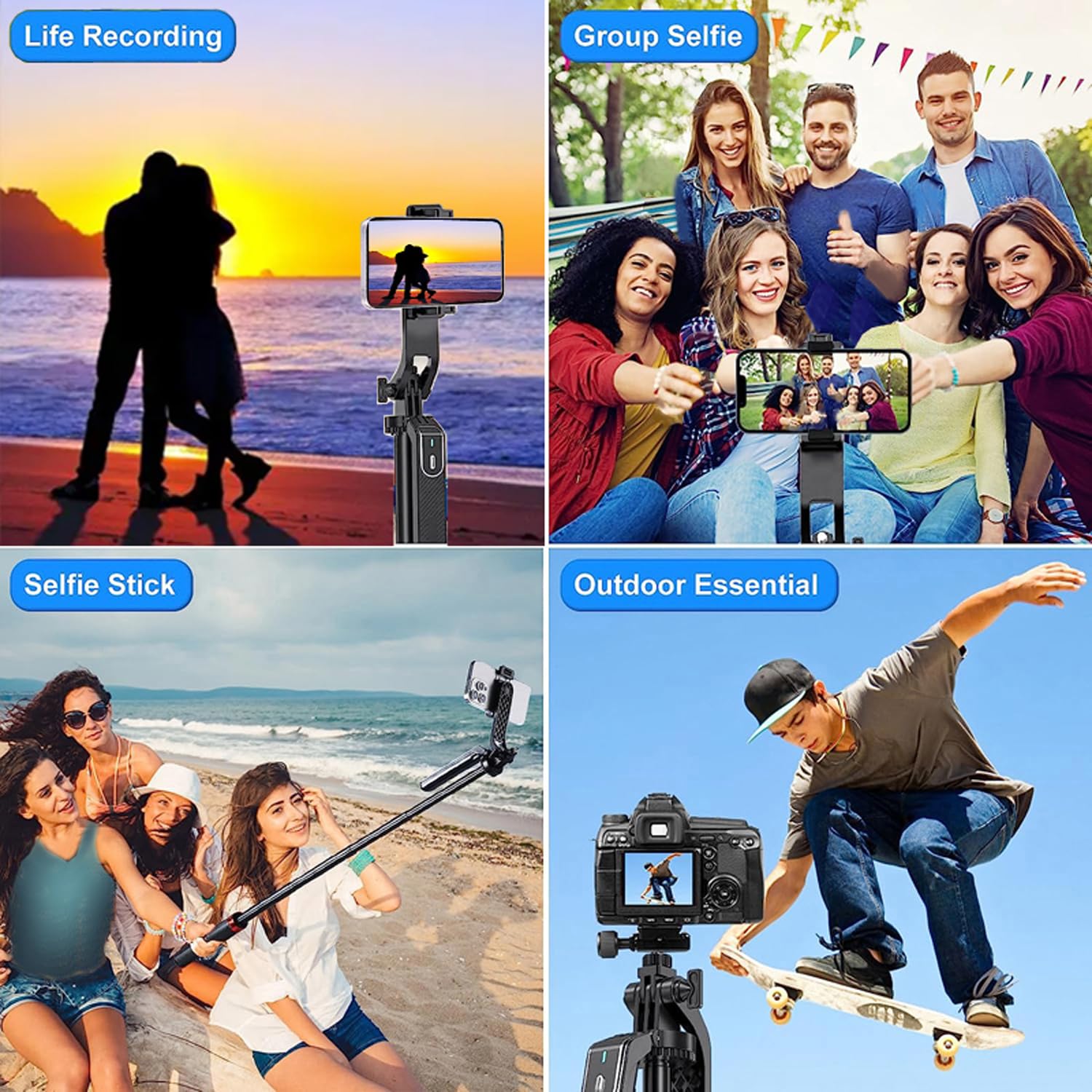 Peujteo 72", Selfie Stick Tripod, All-In-1 Celly Phone Stand,With Remote,Handheld Gimbal,For Video Recording,Take Photos,Travel,Vlogging, Live Streaming,Extendable For Iphone/Android (Aluminum)