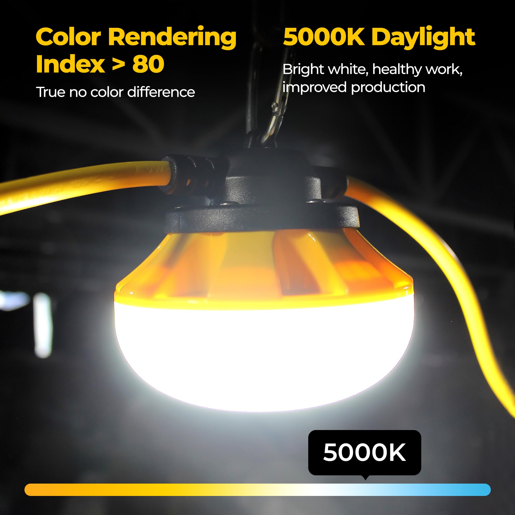 Hyanglux 50Ft Led String Lights: 3 Prong 50W 5500Lm Etl  Bright Industrial Outdoor Temporary Lighting Hanging Ip65 Waterproof 18Awg Wire Construction Work Light For Attic Jobsite Garage