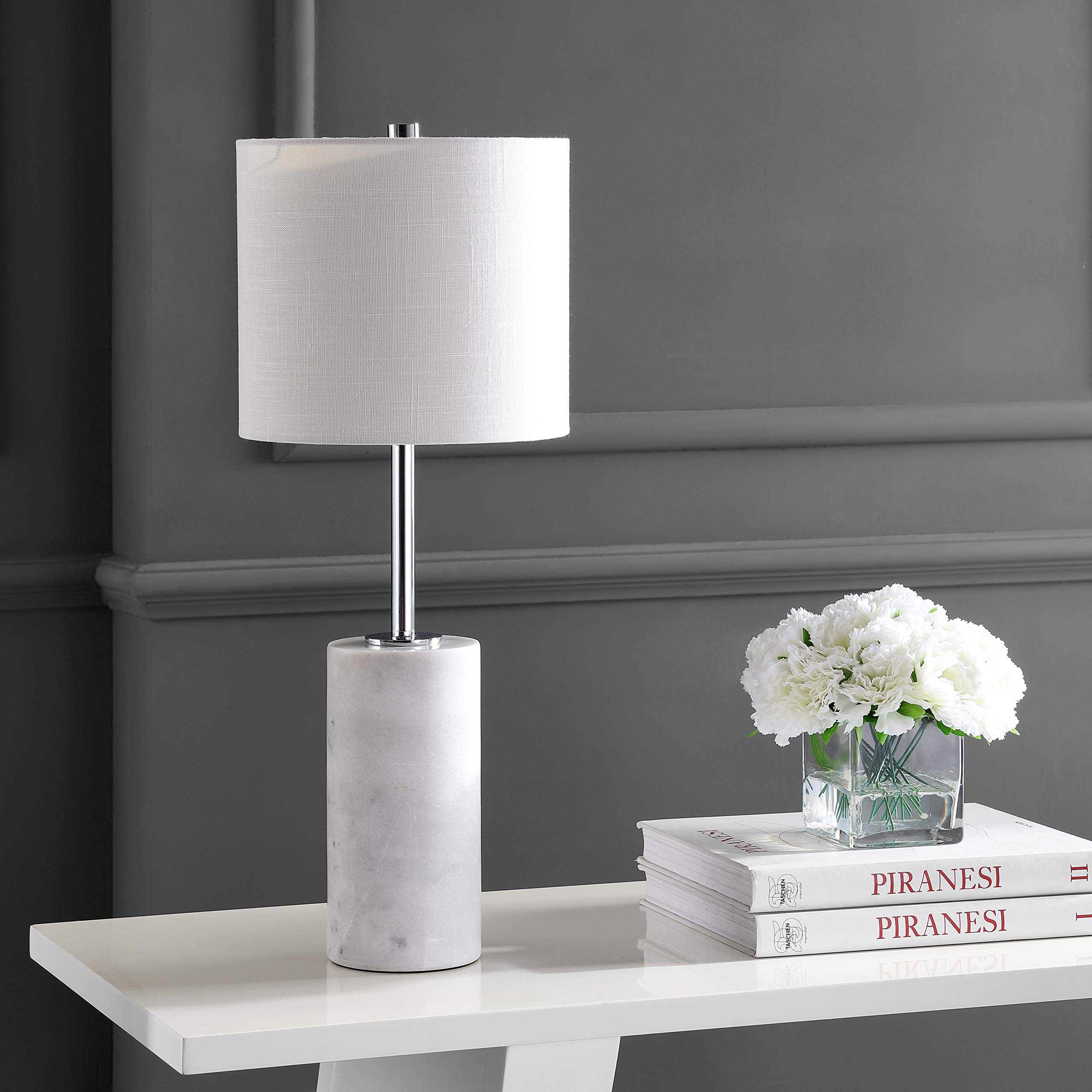 Jonathan Y Jyl2007A Aksel 25.5" Marble Led Table Lamp Contemporary Transitional Modern Bedside Desk Nightstand Lamp For Bedroom Living Room Office College Bookcase Led Bulb Included, White/Chrome