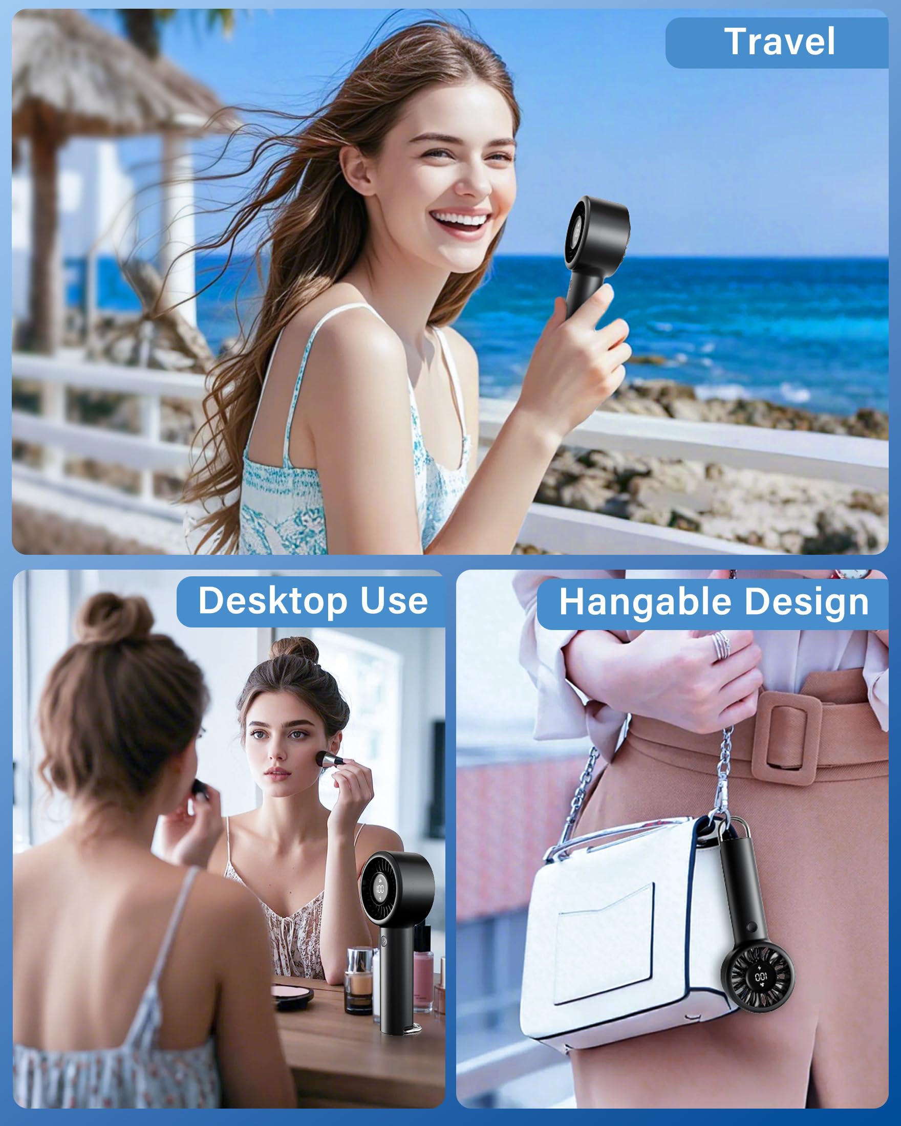 Handheld Turbo Fan, High Speed Mini Portable Personal Fan Rechargeable, 5-Speed Cooling, Led Display