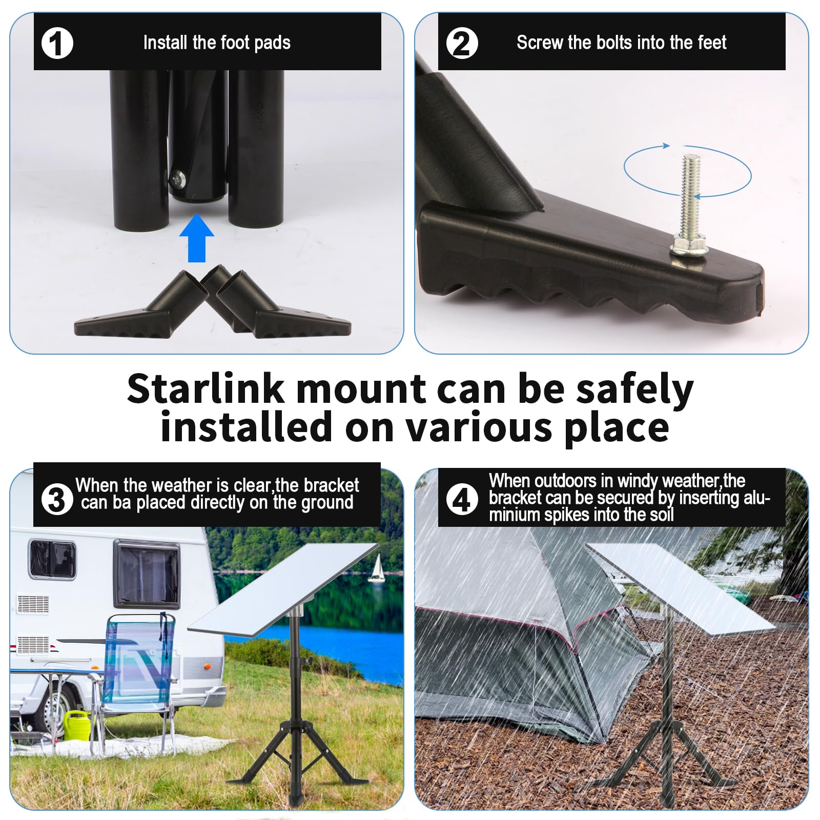 Moruiero Tripod Stand For Starlink Gen 3, Adjustable For Starlink Mounting Kit With Pipe Adapter Compatible With Starlink Gen 3 V3 Dish For Roof Yard Camping And Rv Travel,Accessories For Starlink Gen3
