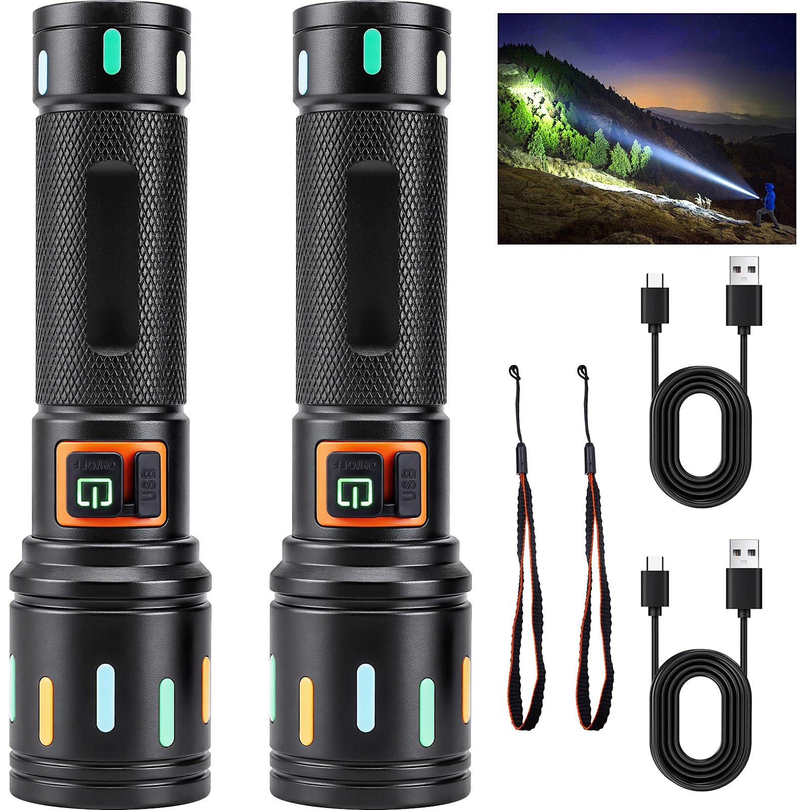 Ciwuzxs Super Bright Tactical Flashlight, Led Flashlights, High Powered 2000 Lumens With 3 Lighting Modes, Zoomable Waterproof Flash Lights For Emergency, Outdoor, Home, Camping, Hiking 2 Pack