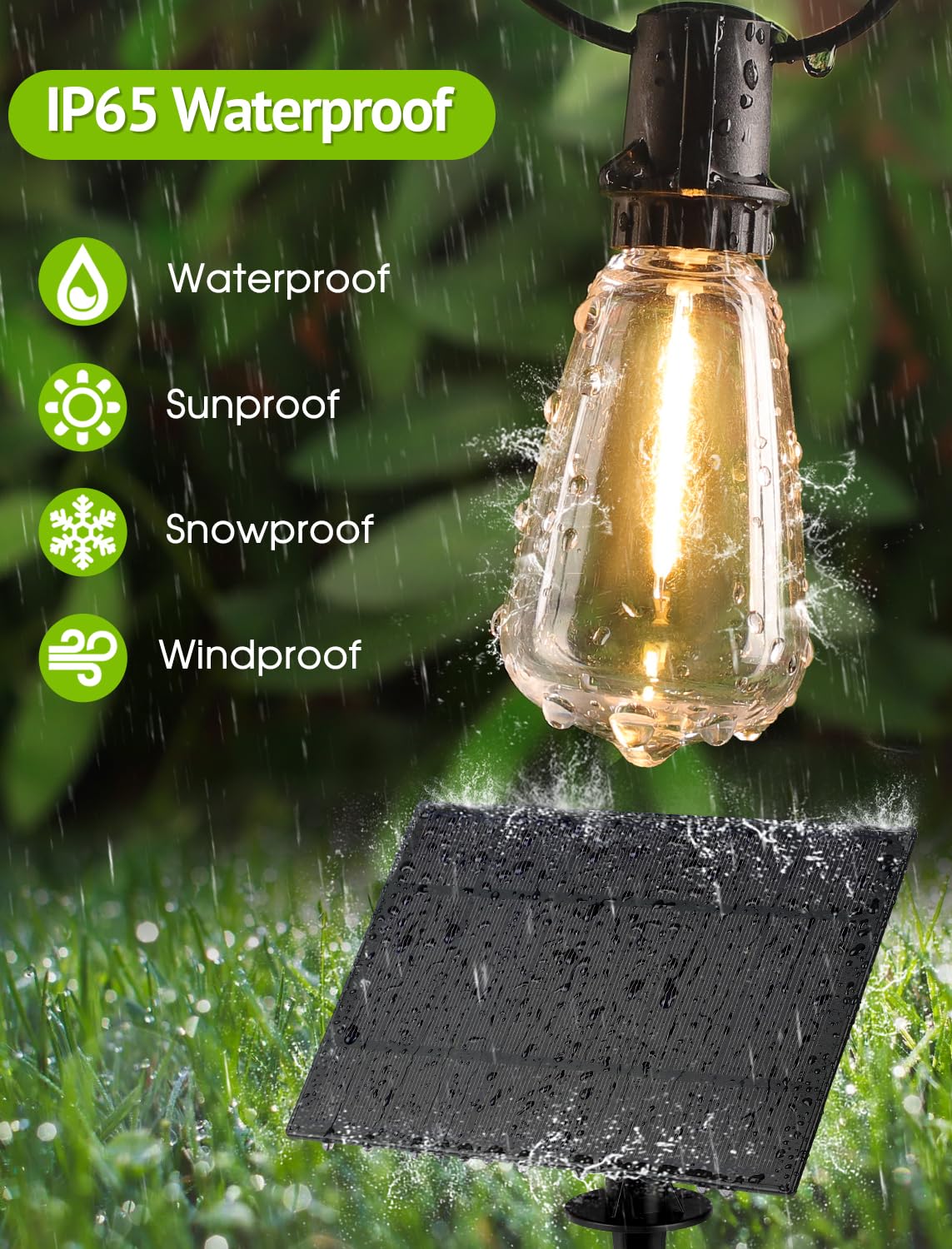 Larkvue 48Ft Solar String Lights Outdoor With Remote, Waterproof Dimmable Patio Lights With 18+1 Led St38 Bulbs 3 Modes Hanging Lighting For Backyard
