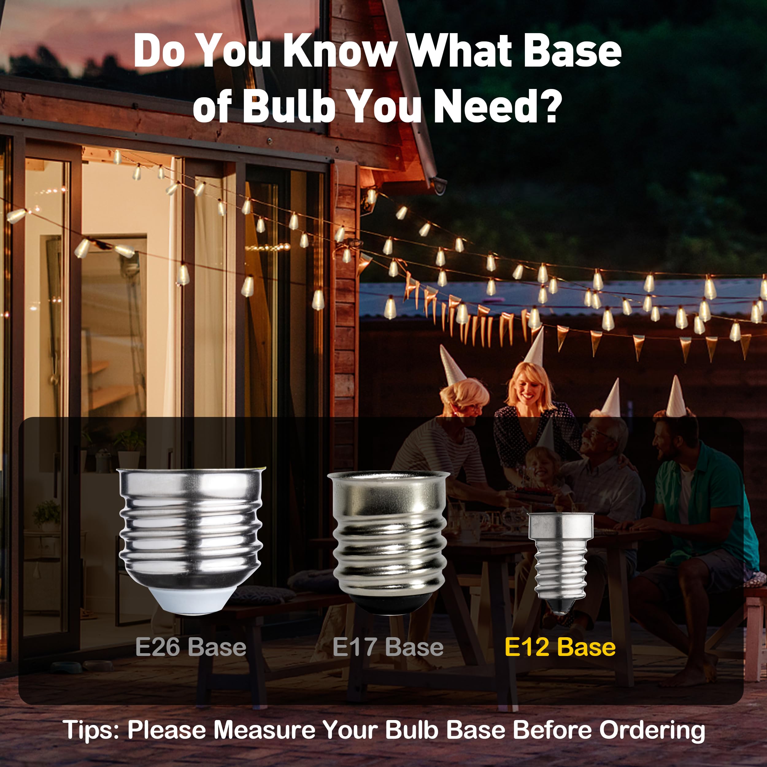 Runquiz 50 Pack St38 Replacement Bulbs,St38 Edison Led Bulbs,St38 Shatterproof String Light Bulbs Replacement,E12/C7 Small Base Outdoor Light Bulbs,1W Low Wattage Edison Light Bulbs,2700K Led Light Bulbs