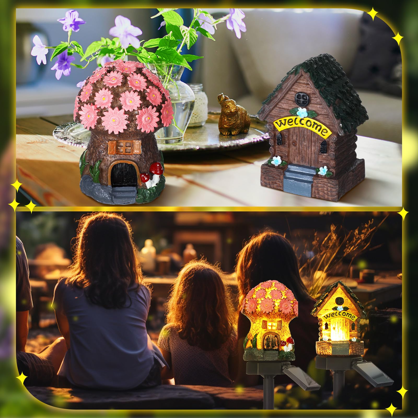 Rossesay 2 Pack Outdoor Garden Mushroom Fairy House Solar Light Home Statue Led Light Fairy Lights For Outside Garden Lawn Walkway Patio Yard Backyard Plant Decoration