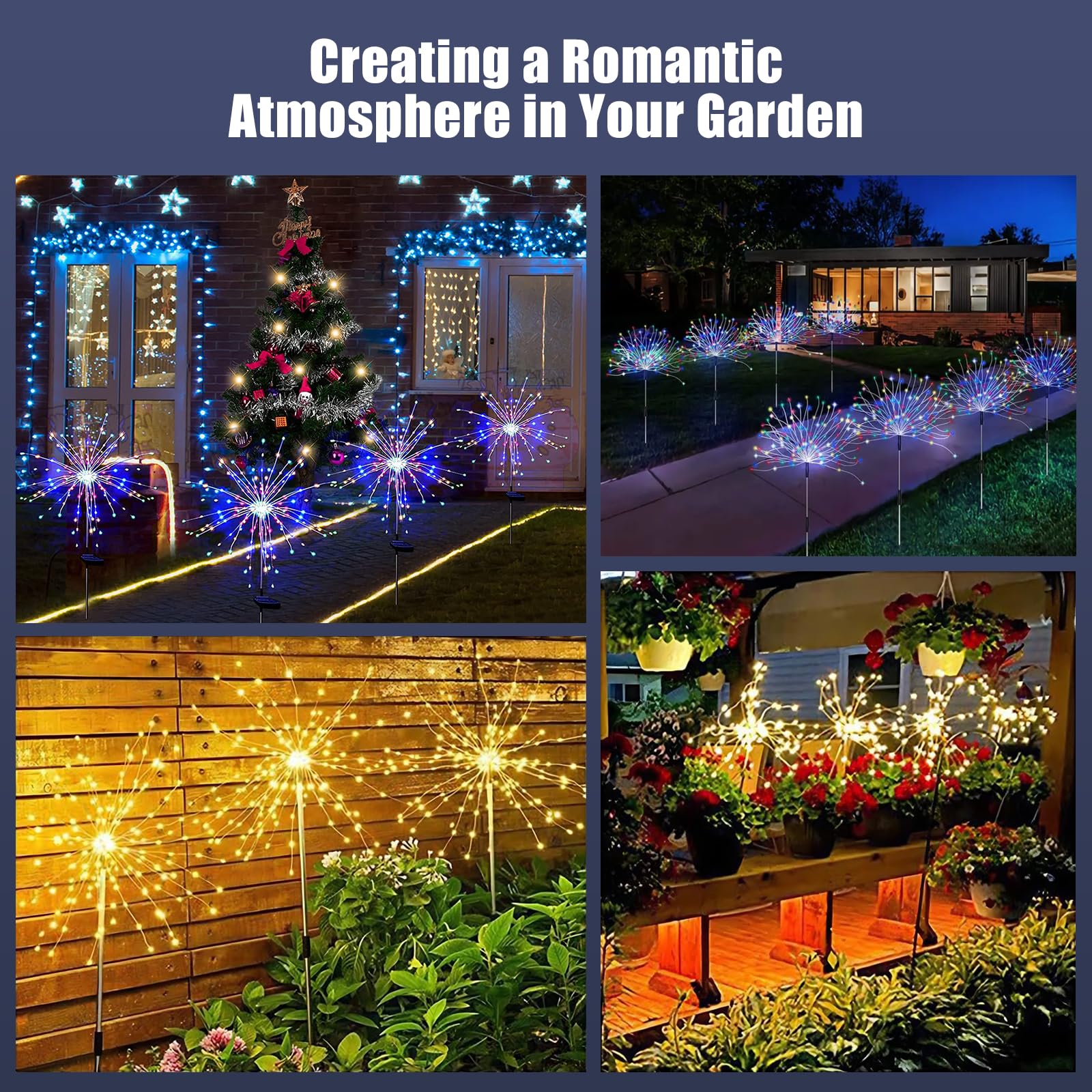 Donguli Outdoor Solar Garden Lights, 120 Leds 8 Lighting Modes 6 Packs Waterproof Solar Fireworks Light Sparklers For Patio Walkway Yard Courtyards Pathway Christmas Party Decorations