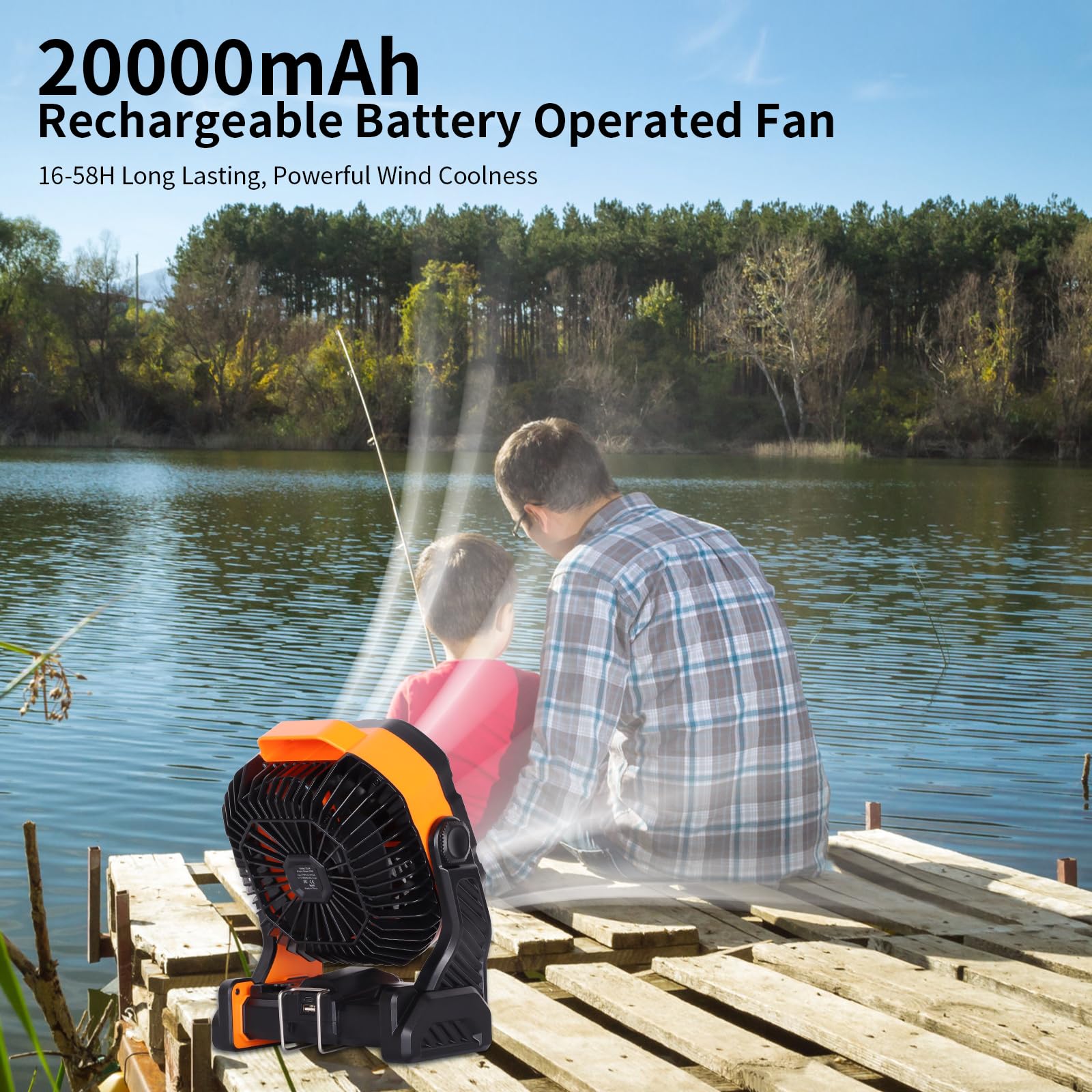 Portable fan for camping with long-lasting battery and rechargeable features Koospark