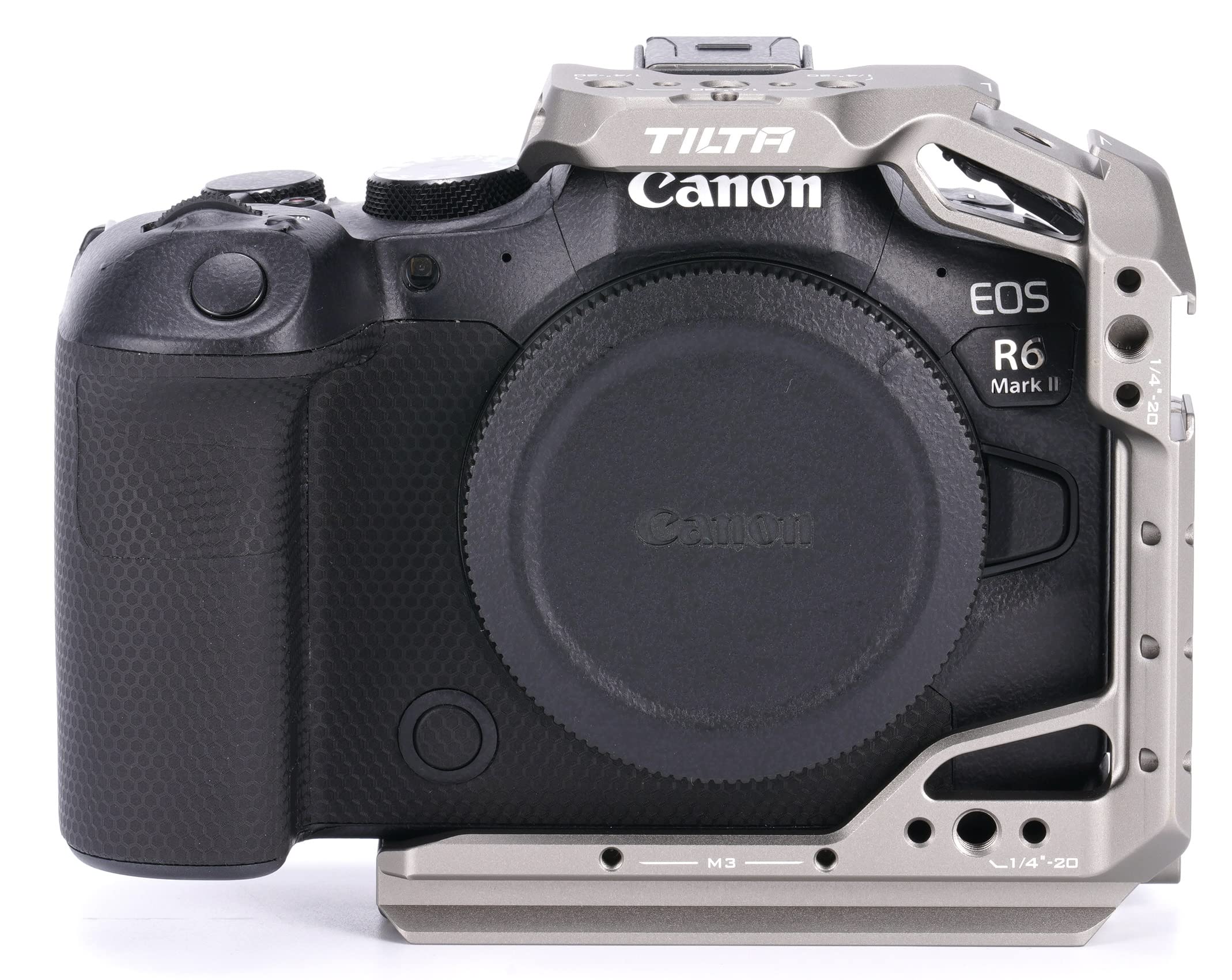 Tilta Half Camera Cage Compatible With Canon R6 Mark Ii, With Mount Accessories Via Nato Rail, Cold Shoe And 1/4"-20 Threads With Locating Pins  Ta-T45-Hcc-Tg (Titanium Gray)