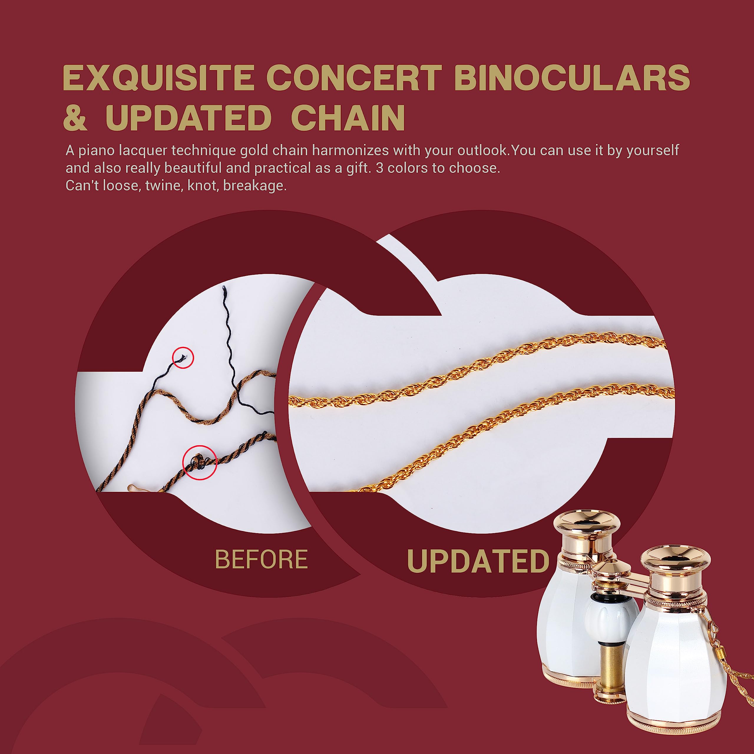 Esslnb Opera Glasses Binoculars For Women Adults 4X30Mm Theater Glasses Compact Binoculars For Theater And Concerts Antique With Case Removable Chain White