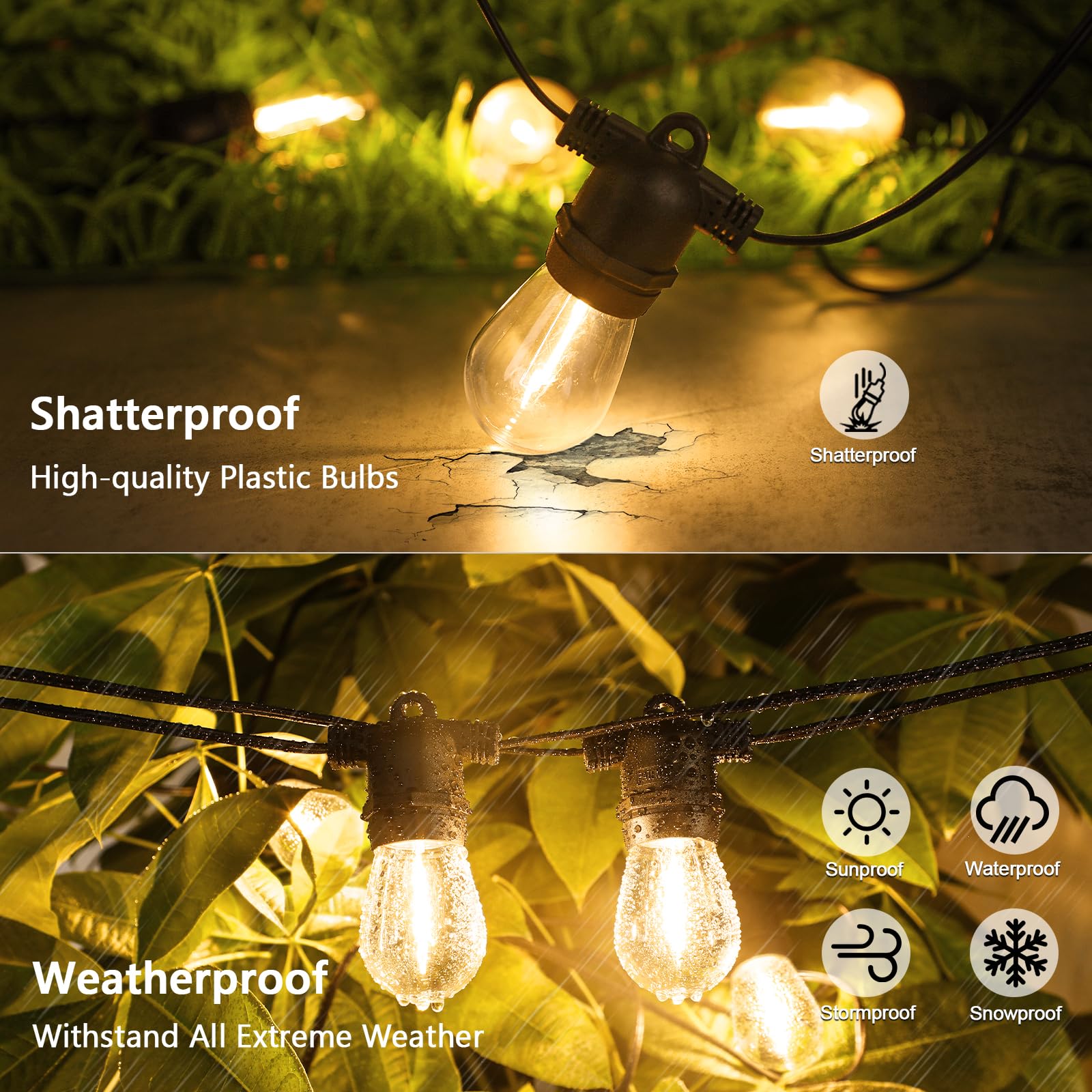 Beslowe 48Ft S14 Solar String Lights Outdoor With Remote Controller, Solar Powered Patio Lights Waterproof With Led Edison Bulbs, Dimmable Hanging Lights For Outside Backyard Porch, Usb Rechargeable