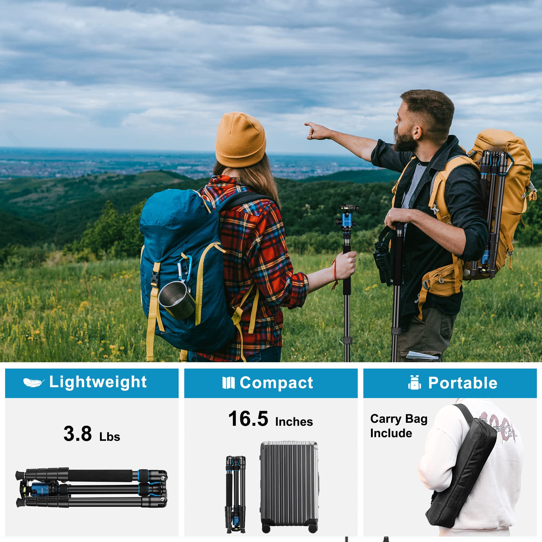 Joilcan Tripod For Camera, 81" Camera Tripod Stand, 83 Inches Dslr Tripods & Monopods, Heavy Duty Travel Tripod For Binoculars Laser Level Spotting Scope Telescope, Professional Complete Tripod Units