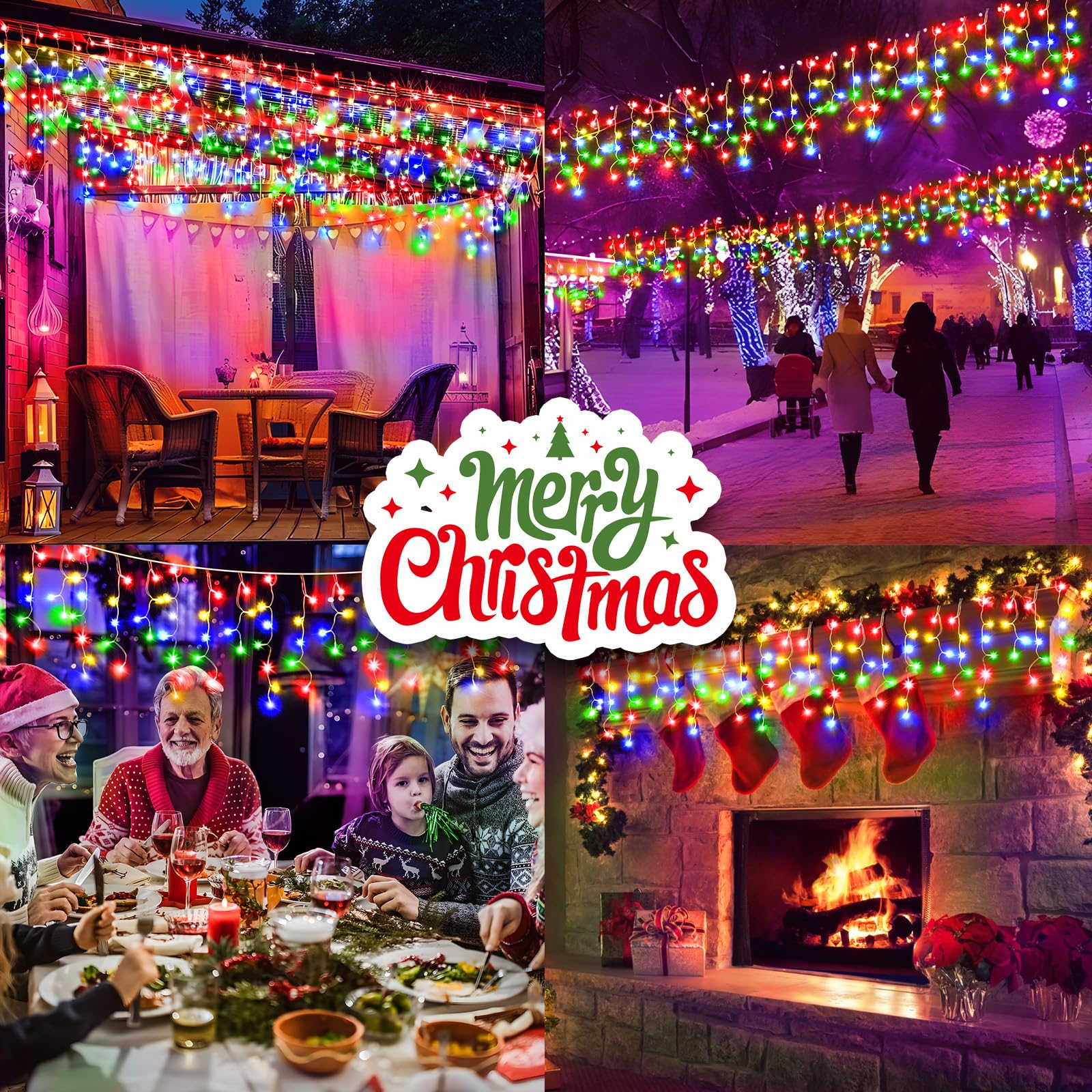 Kno Knochristmas Lights Outdoor Color Changing 400 Led 33Ft 11 Modes Curtain Fairy String Light With 75 Drops, Clear Wire Led Lights For Wedding Party Holiday Christmas (Warm White To Multicolor)