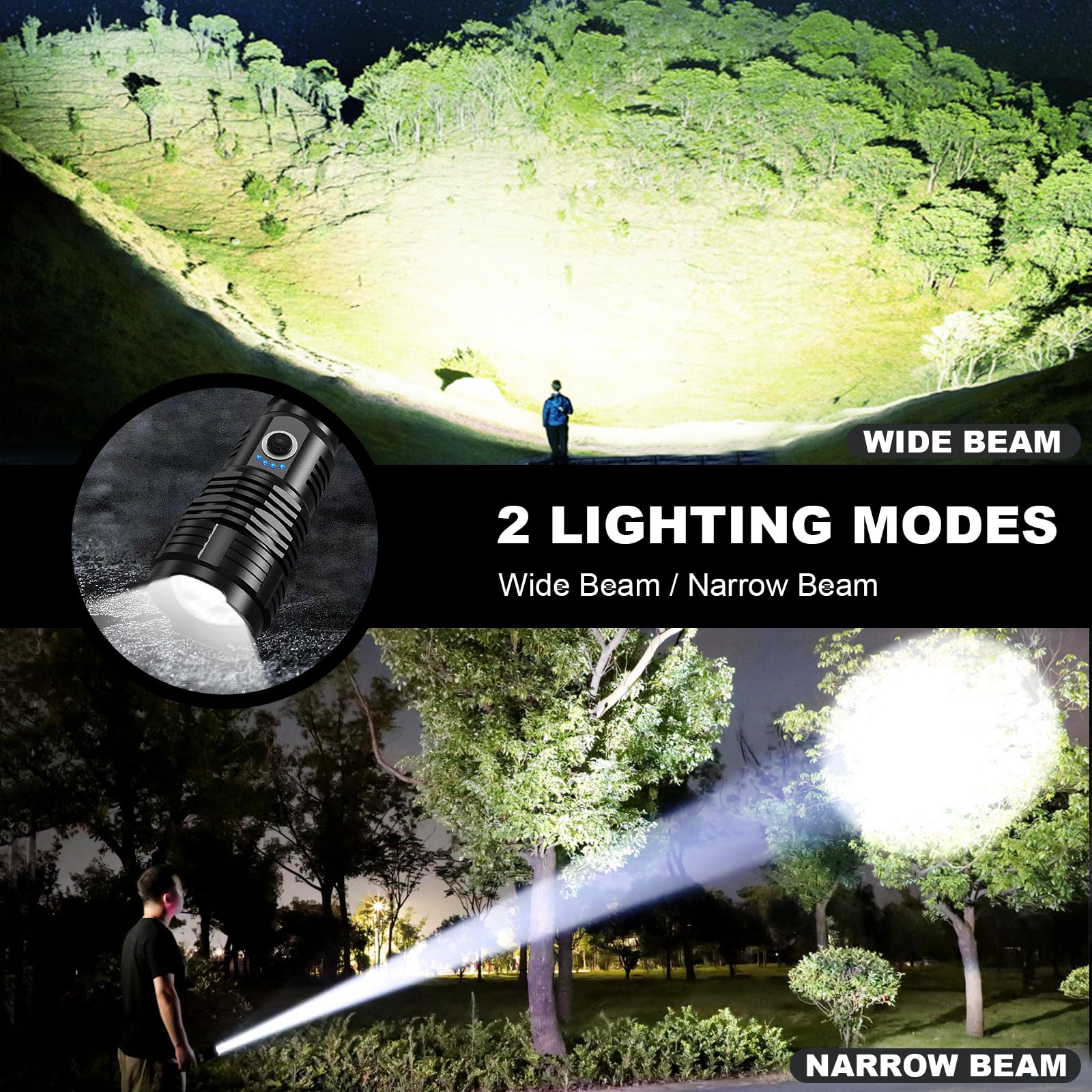 Lbe Led Flashlights 990000 Lumen High Lumens Rechargeable 2 Pack, Brightest Flash Light With 5 Modes & 18H Runtime, Ipx7 Waterproof, Powerful Handheld Flashlights For Home Camping Hiking