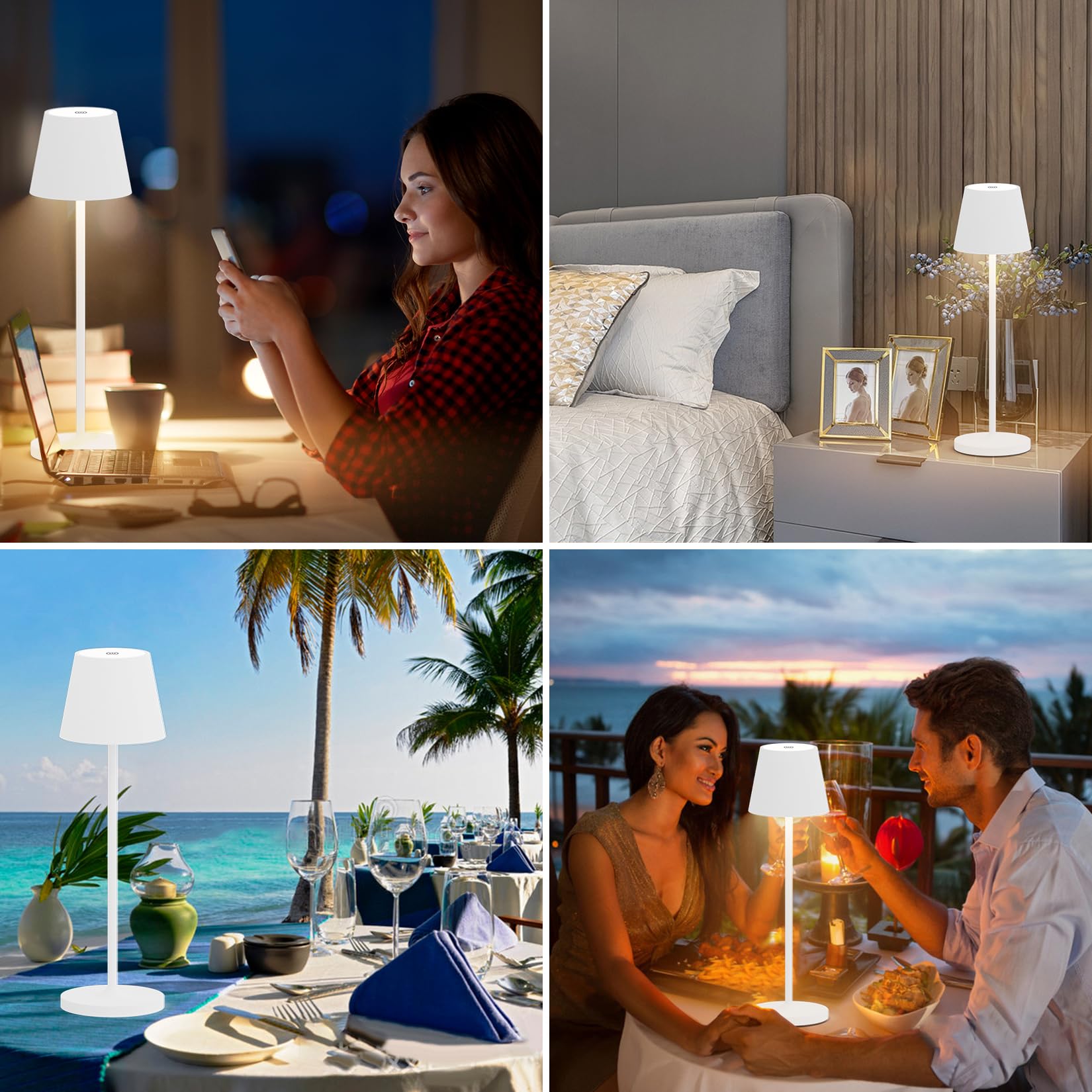 Ralbay Ralaby Ip54 Cordless Table Lamps Portable Rechargeable Battery Operated Lamp, Modern Aluminum Dimmable Indoor/Outdoor Cordless Lamp,Desk Lamp For/Restaurant/Bar/Cafe/Bedroom (2 Pack,White,4800Mah)