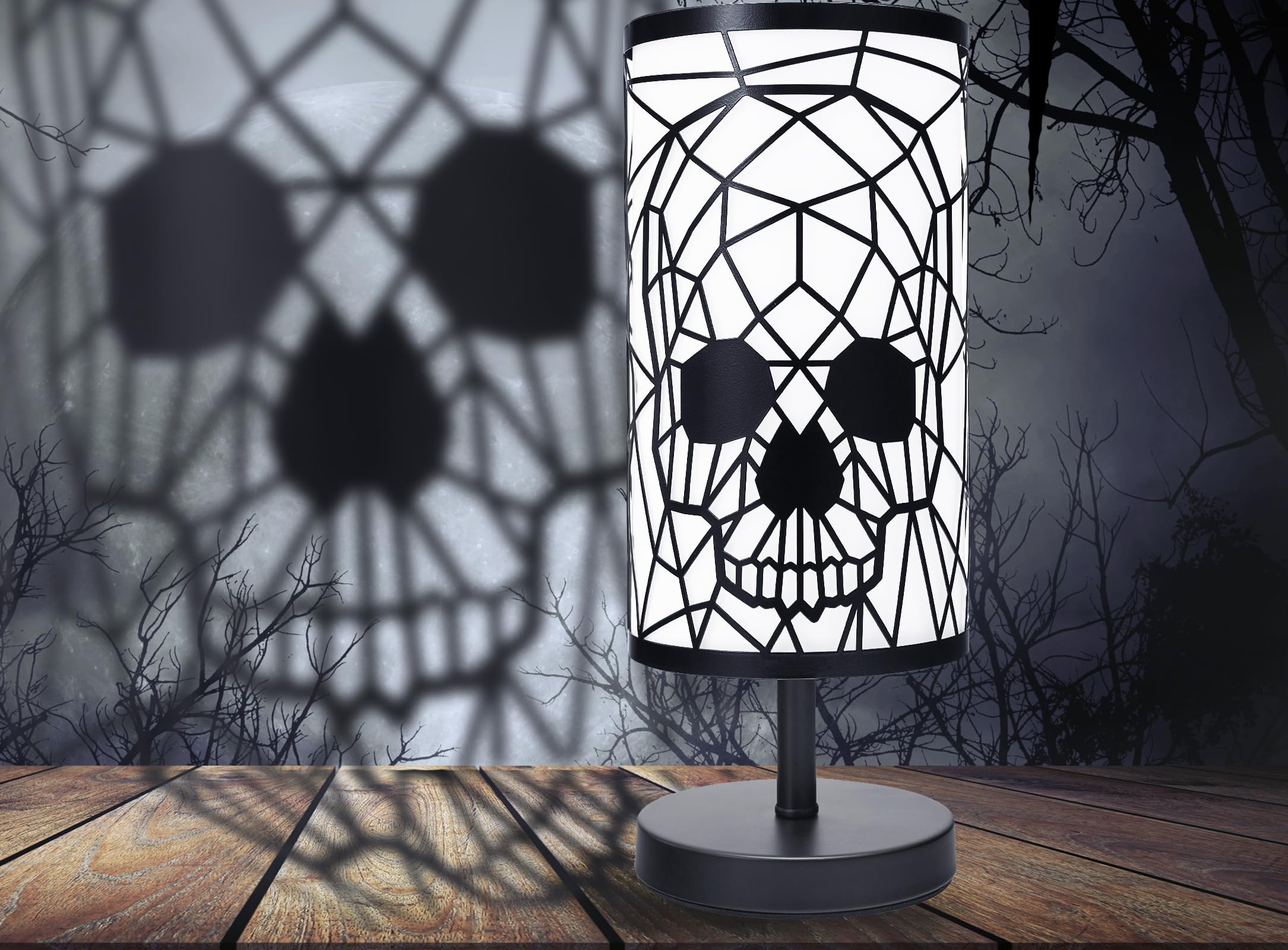 Gute Skull Face Shadow Lamp - Black Goth Skulls Lamps With 3-Dimmable Touch Switch Settings, Gothic Table Lamps, Skulls Home Decor Plug In Light With Round Skeleton Design, Horror Lamp Spooky