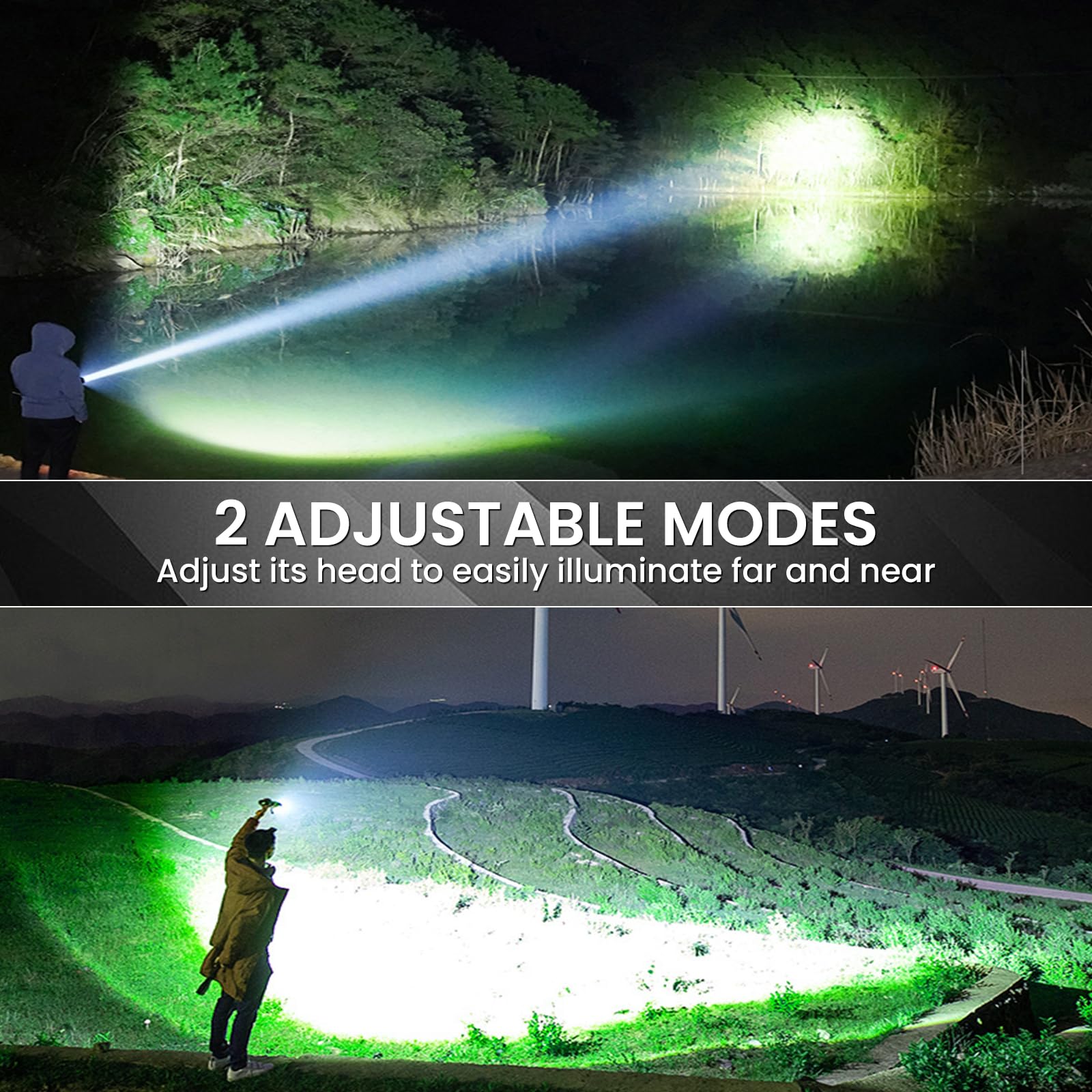 Gdplus Rechargeable Flashlight 990000 High Lumens, Super Bright Led Flashlight With 7 Modes, Waterproof Powerful Flash Light For Camping, Home, Emerge∩Cies (Black)