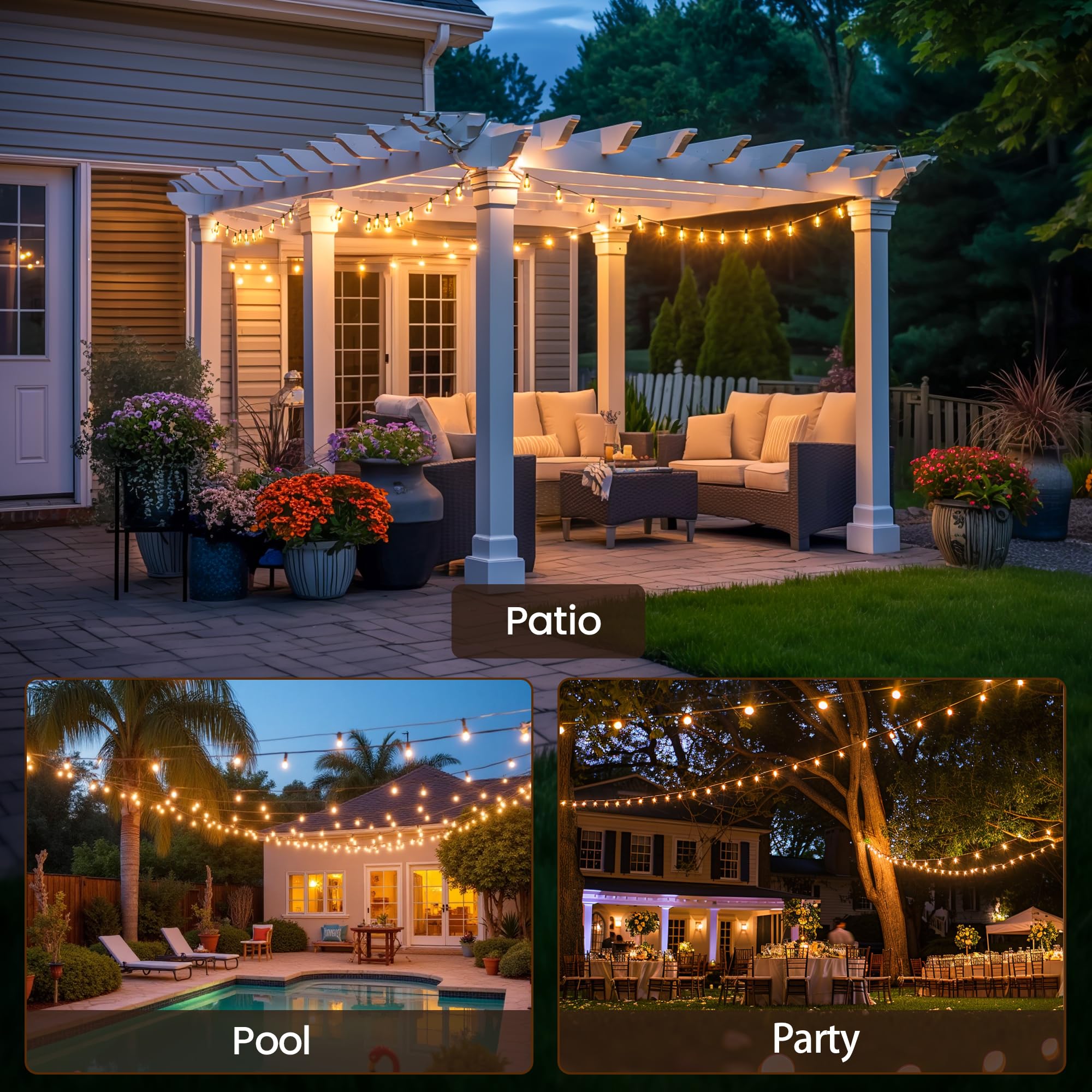 Aubverc Outdoor String Lights 100 Ft 52 Shatterproof Led Bulbs, Ul  Patio Lights Outdoor Light Strings Waterproof For Patio Yard Outside Party Wedding, Connectable Dimmable 50 Sockets 2700K