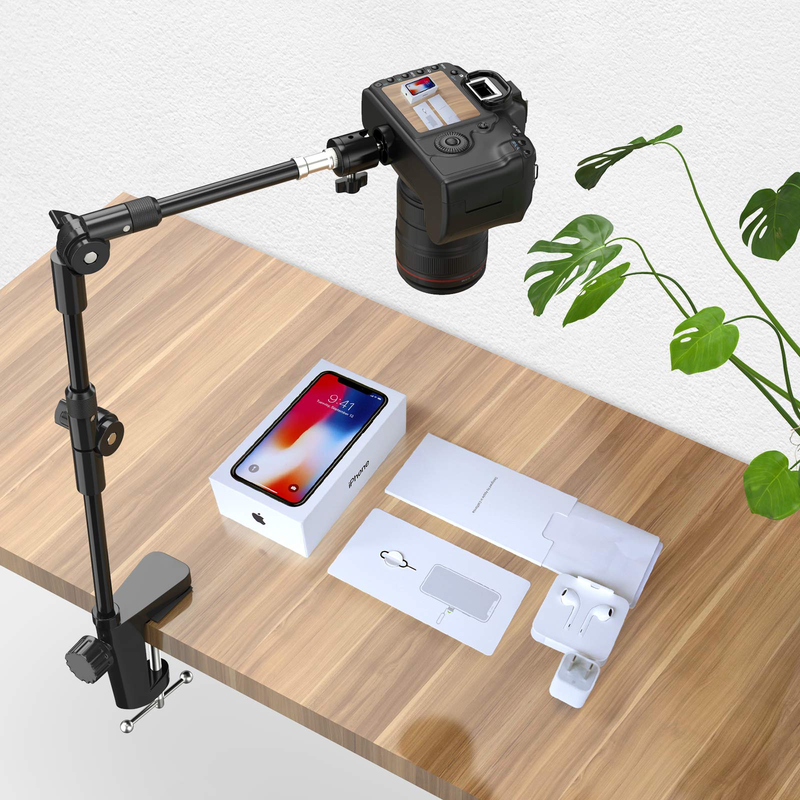 Kdd Webcam Stand Camera Mount With Phone Holder & 5/8" Screw, 25In Flexible Projector Stand Gooseneck Desk Mic Stand For Logitech C922 C930E C920 C615 C960 Brio 4K, Gopro, Blue Yeti Snowball Ice