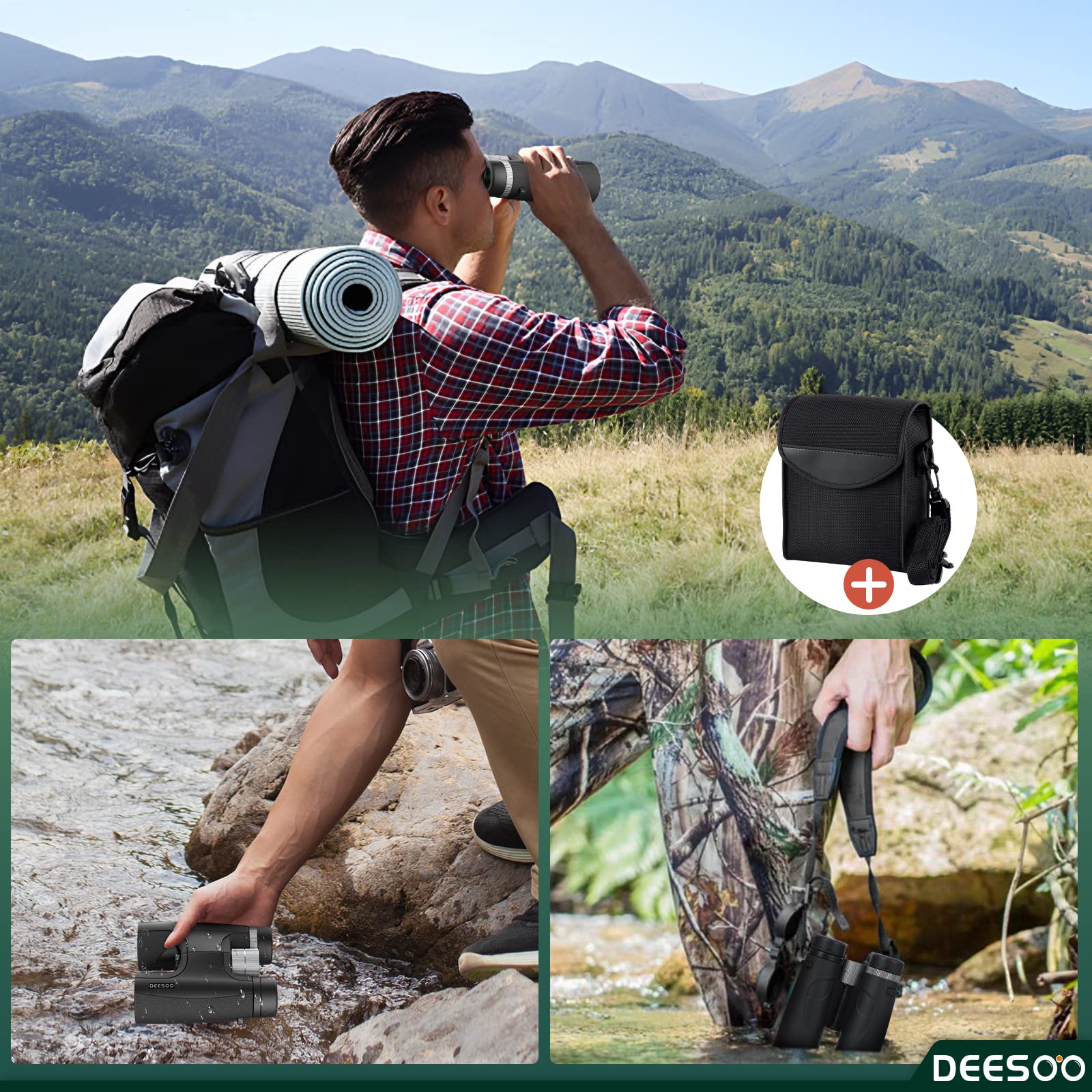 Deesoo Compact Binoculars - 12X42 Hd Adult & Kids Binoculars - 18Mm Large Eyepiece - Hiking, Bird Watching, Travel & Hunting