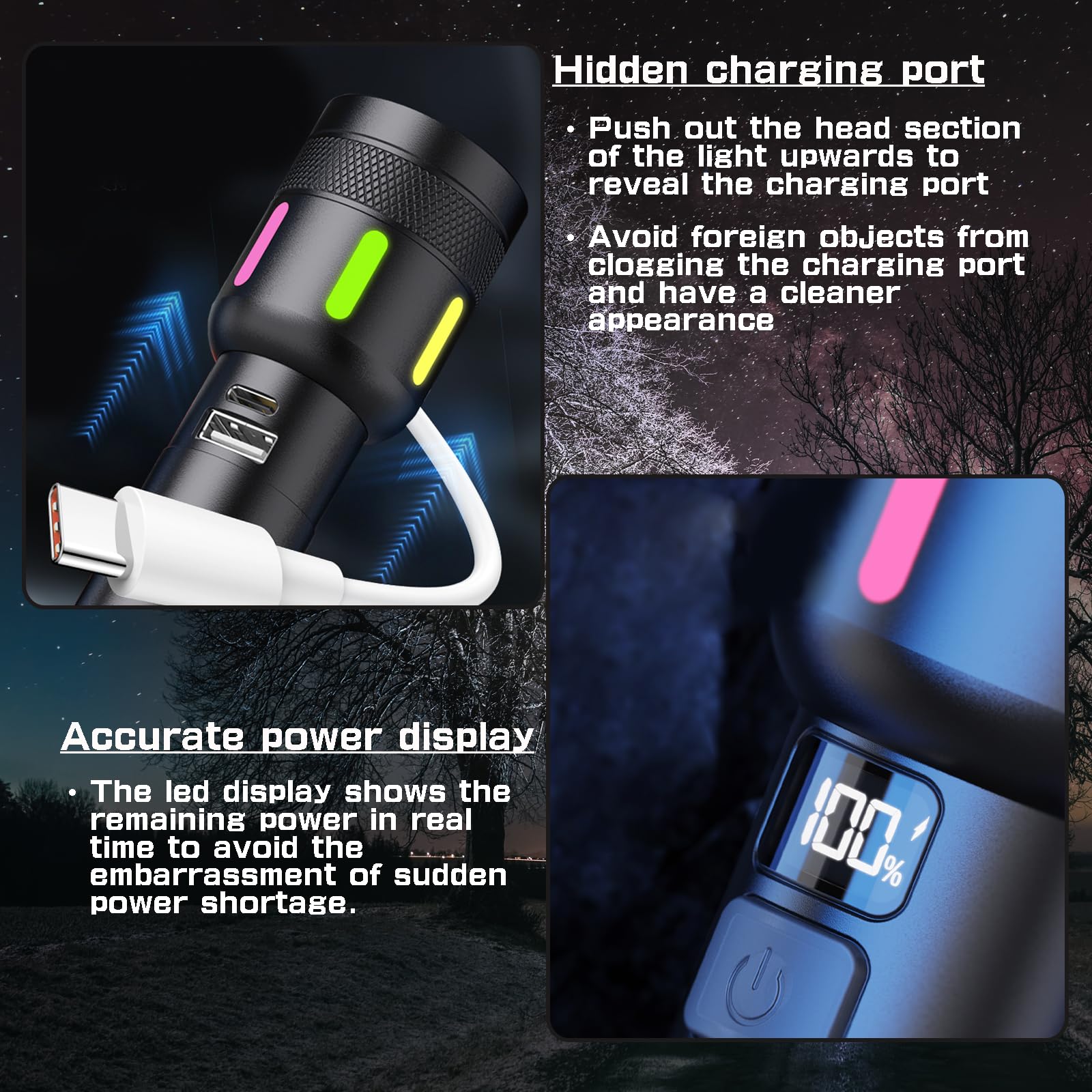 Kaijienoo Home Rechargeable Hand Flashlight,High Lumens,Zoomable,Ipx4 Waterproof,5 Modes,Usb&Type-C,Long Lasting Super Bright Small Led Flash Light,Ideal For Camping&Emergency&Adventures(Battery Included)