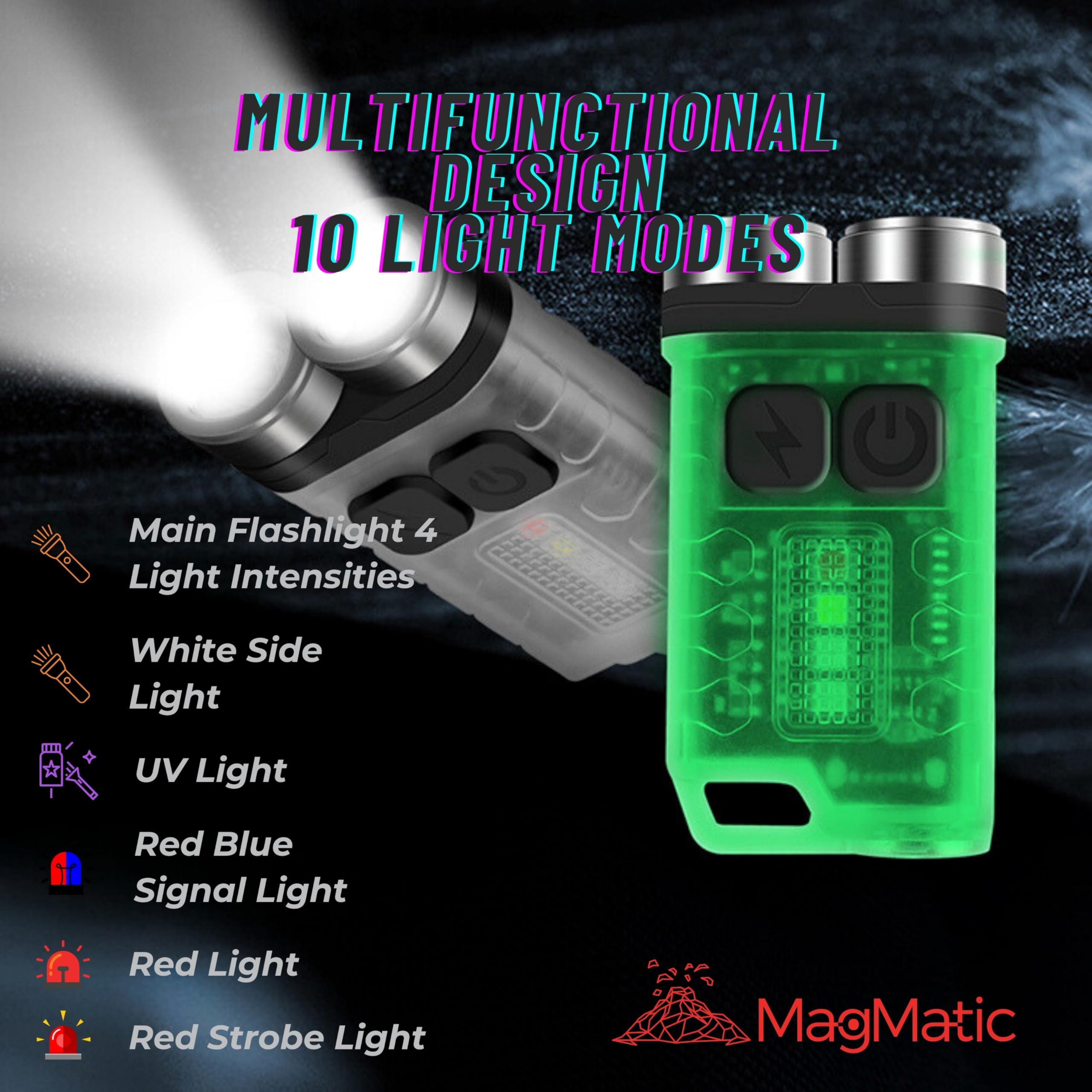 Magmatic Diamond Ore Keychain Flashlight - 900 Lumens, Rechargeable Mini Flashlight For Kids Glow In The Dark Blacklight Weatherproof Edc Gear For Camping. Convient As A Keychain Light